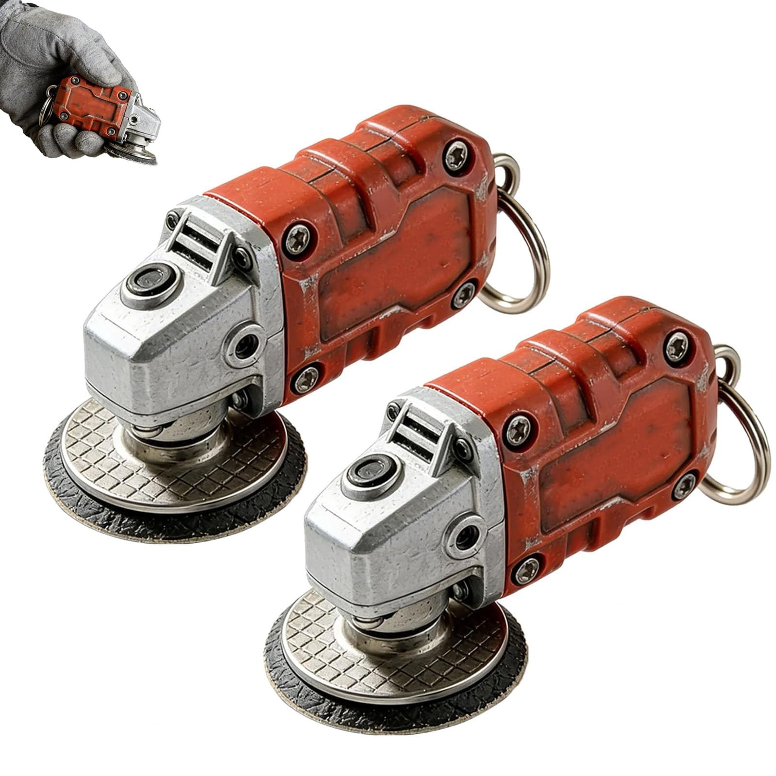 Kieyiqe Unisex 2Pcs Mini Grinder Keychain, 2-In-1 Inspired Mini Grinder Keychain, On-The-Go Smoothing Tool, Grinding Tool Keychains Pendant Keyring For Tools Lovers, Tools Enthusiast Collectible Key Chain (2Pcs)