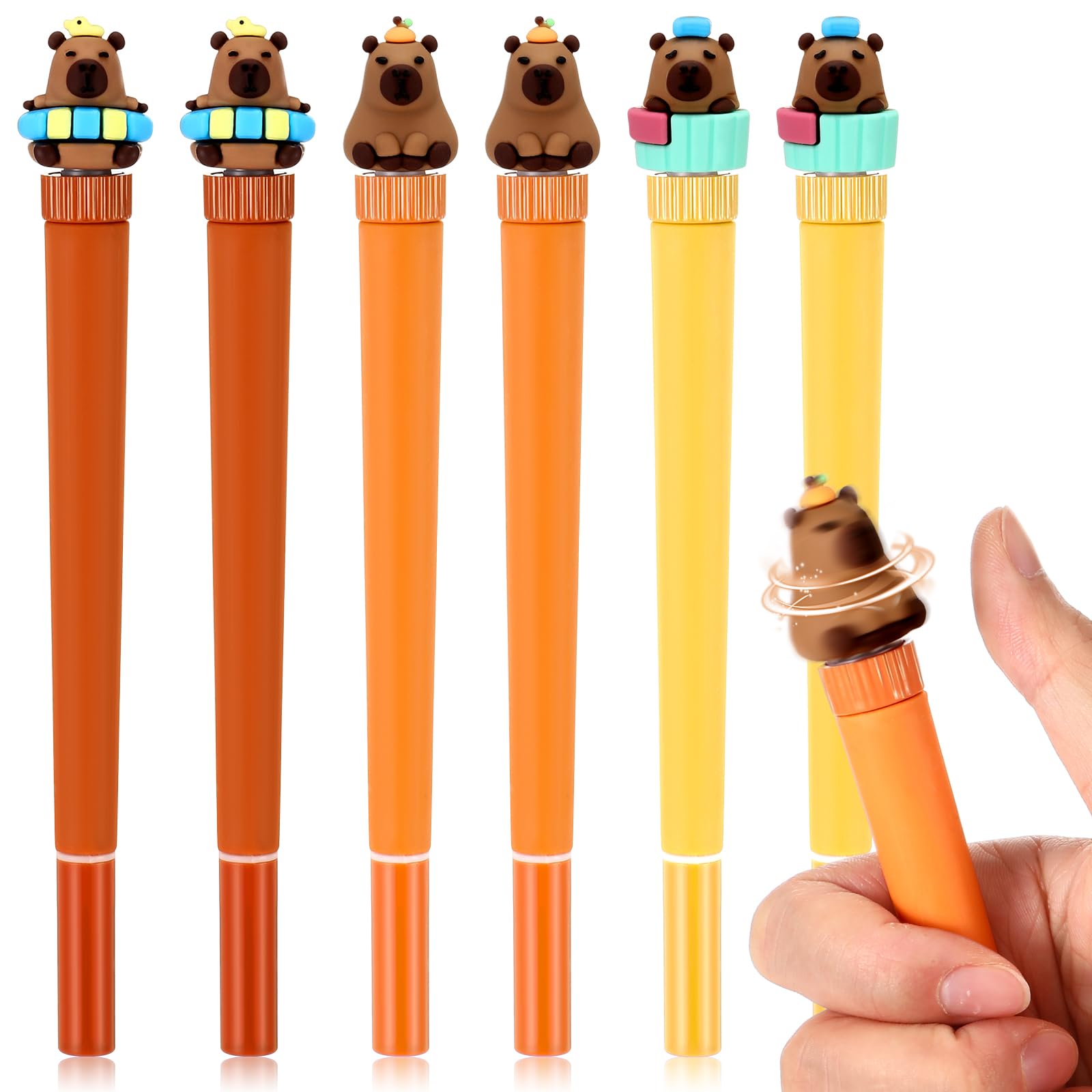 Affrolling 6 Pcs Capybara Fidget Spinner Pen for Adults Stress Reduce Rotating Pen with Fidget Ball Cartoon Capybara School Supplies Gifts for Women