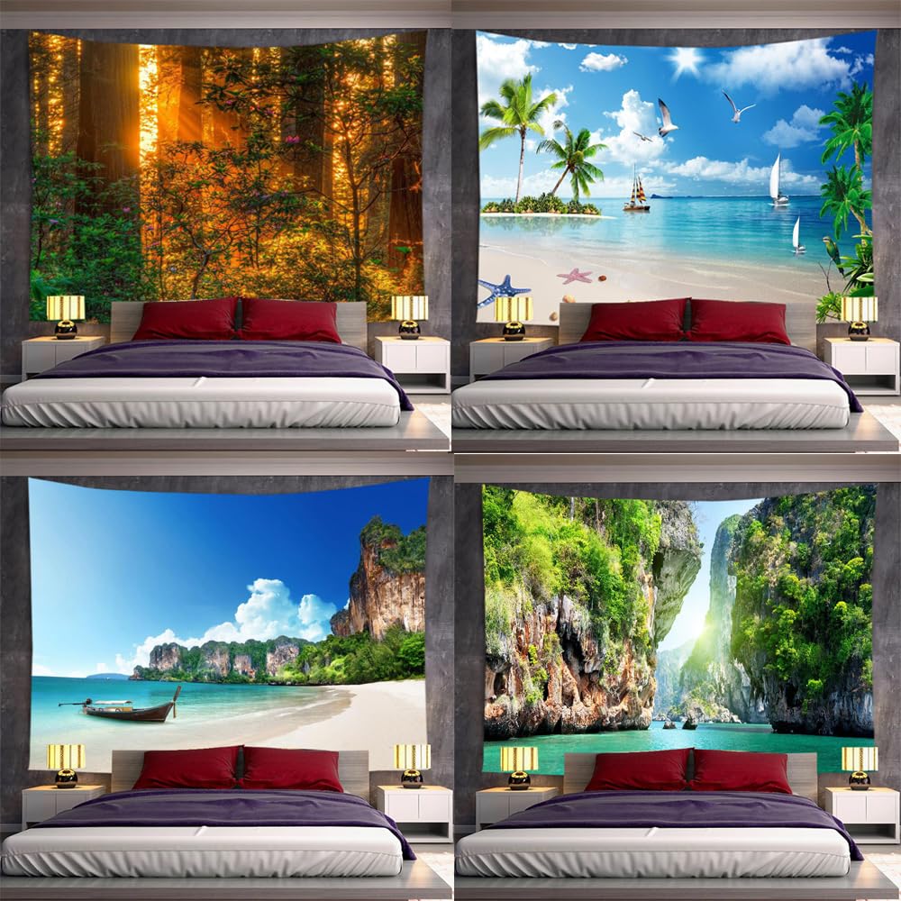 Tapiz Con Diseño De Paisaje De Playa Para Ventana, Colgante De Pared Para Sala De Estar, Dormitorio, Decoración Artística, 200x150cm | En Línea