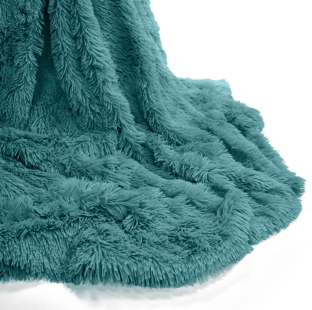 Nightzone Teal Teddy Soft & Snug Fur Throw Blanket With Reversible Plain Sherpa Teddy Fleece Luxury Fluffy Fur Throw Blanket (, 150 X 200 Cm)
