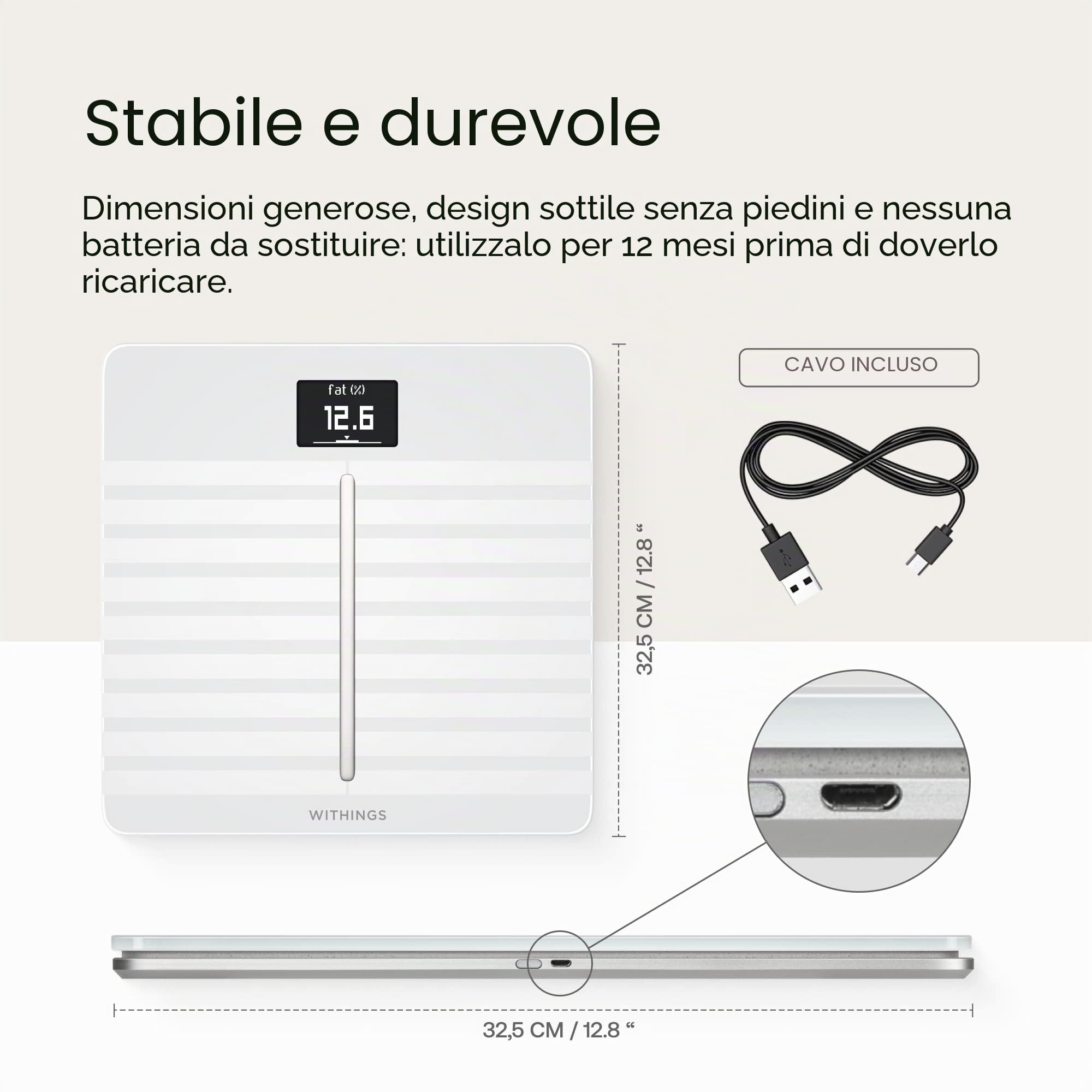 Withings Body Cardio - bilancia intelligente Wi-Fi con analisi della composizione corporea, monitoraggio della salute cardiaca, età vascolare, IMC, massa grassa, muscolare e ossea, % acqua - Bianca