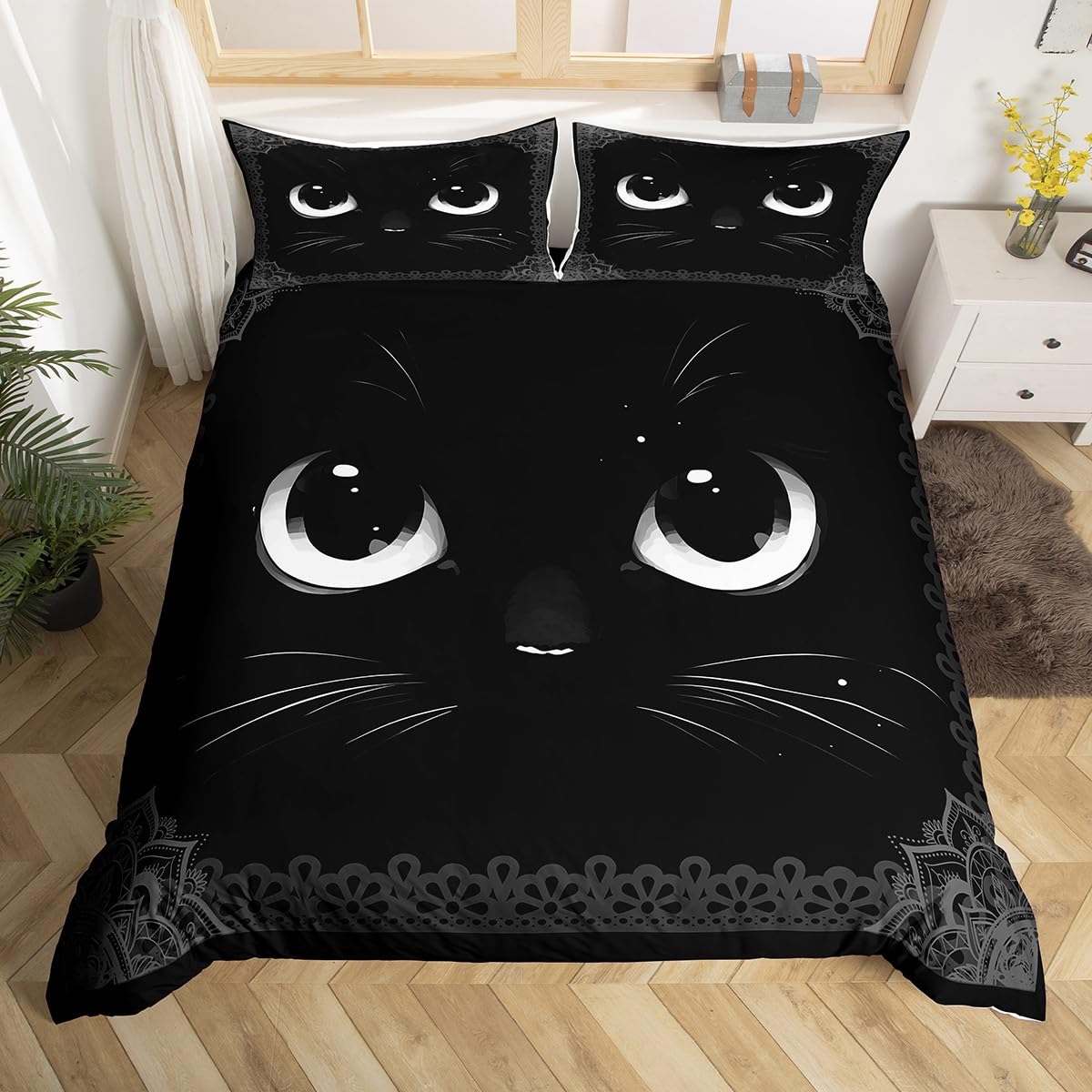 Housse de couette chat noir pour décorer facilement une chambre d'enfant mixte