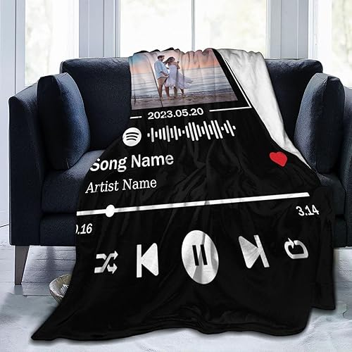 Miniatura 6 de THUANCKY Manta personalizada con código de Spotify con fotos para parejas, enamorados, día de San Valentín, aniversario, cumpleaños, boda, Navidad,