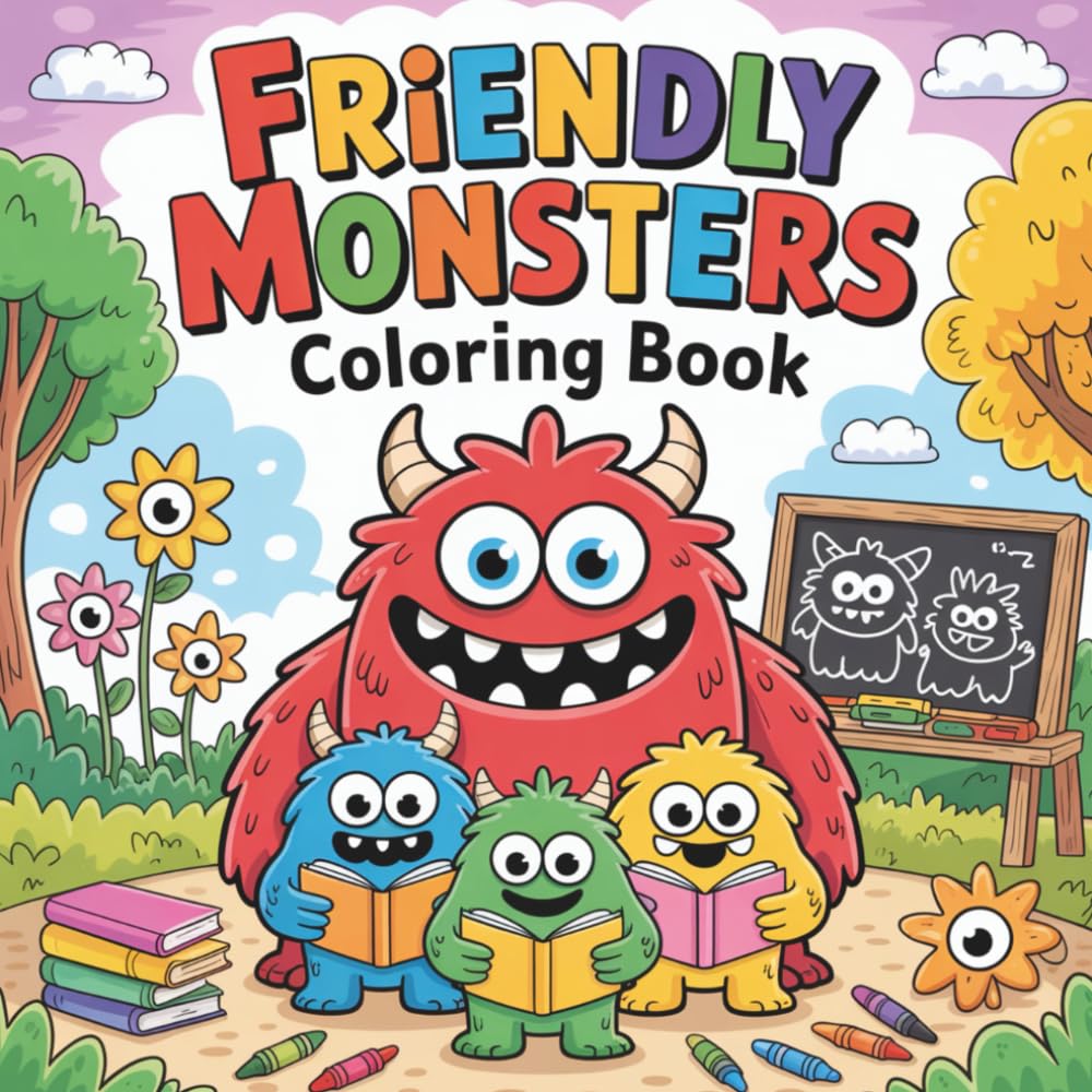 Friendly Monsters Coloring Book: Cute & Easy Monster Coloring Pages for Kids Ages 3–8 | Fun, Gentle & Silly Creatures to Color for Creativity, Confidence & Fine Motor Skills