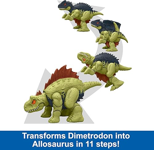 Miniatura 2 de Mattel Jurassic World Dimetrodon to Allosaurus - Juguete transformador de dinosaurio de doble peligro de 11 pasos, juguete 2 en 1, cambiadores