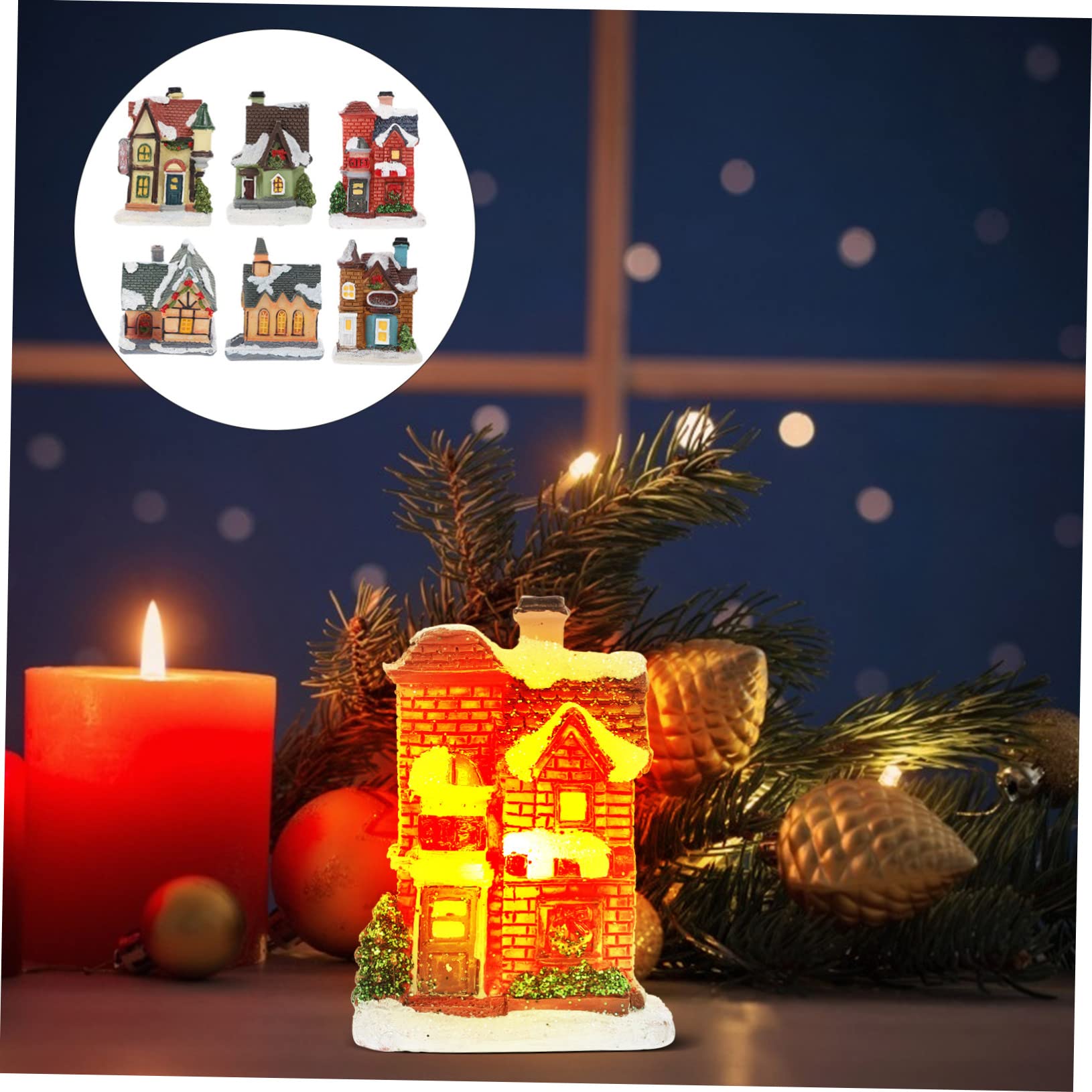 6 piezas de casa luminosa de Navidad cabaña iluminada de Navidad casa en miniatura pueblo decoración de Navidad con decoración rústica ligera figuras en miniatura mini regalos paisaje accesorio micro