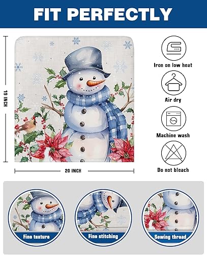 Miniatura 6 de Paquete de 4 fundas de respaldo de silla de Navidad con muñeco de nieve azul para sillas de comedor, fundas extraíbles lavables para silla de