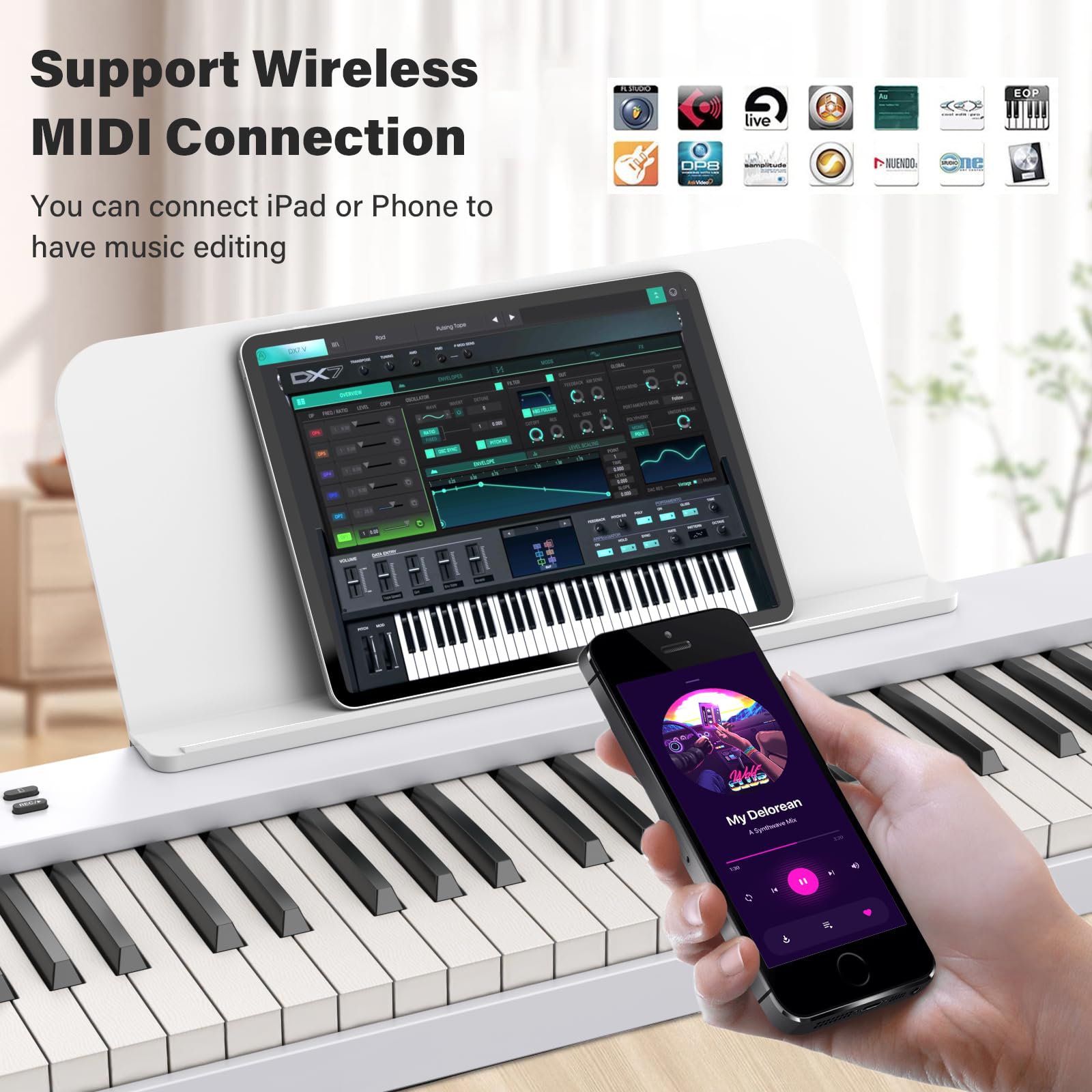 Tastiera a 88 tasti BSP-10F Pianoforte pieghevole portatile con tastiera semi-pesata, 128 toni, USB MIDI, pedale sustain, leggio per principianti, regalo per principianti, bianco