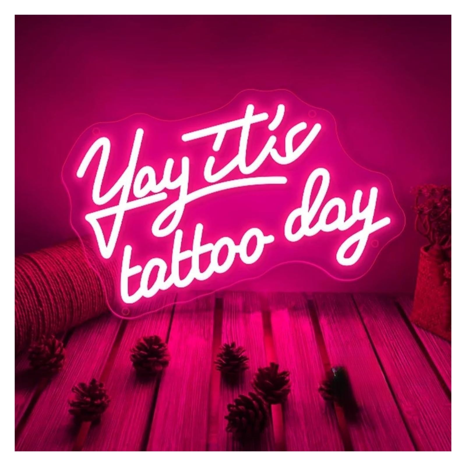 SHOUXI Sign Lamp Yay It's Tattoo Day Neon Sign Light for Beauty Room Lash Room Wall Decor Sign Illuminated Dimmable USB Lamp 40cmx26cm