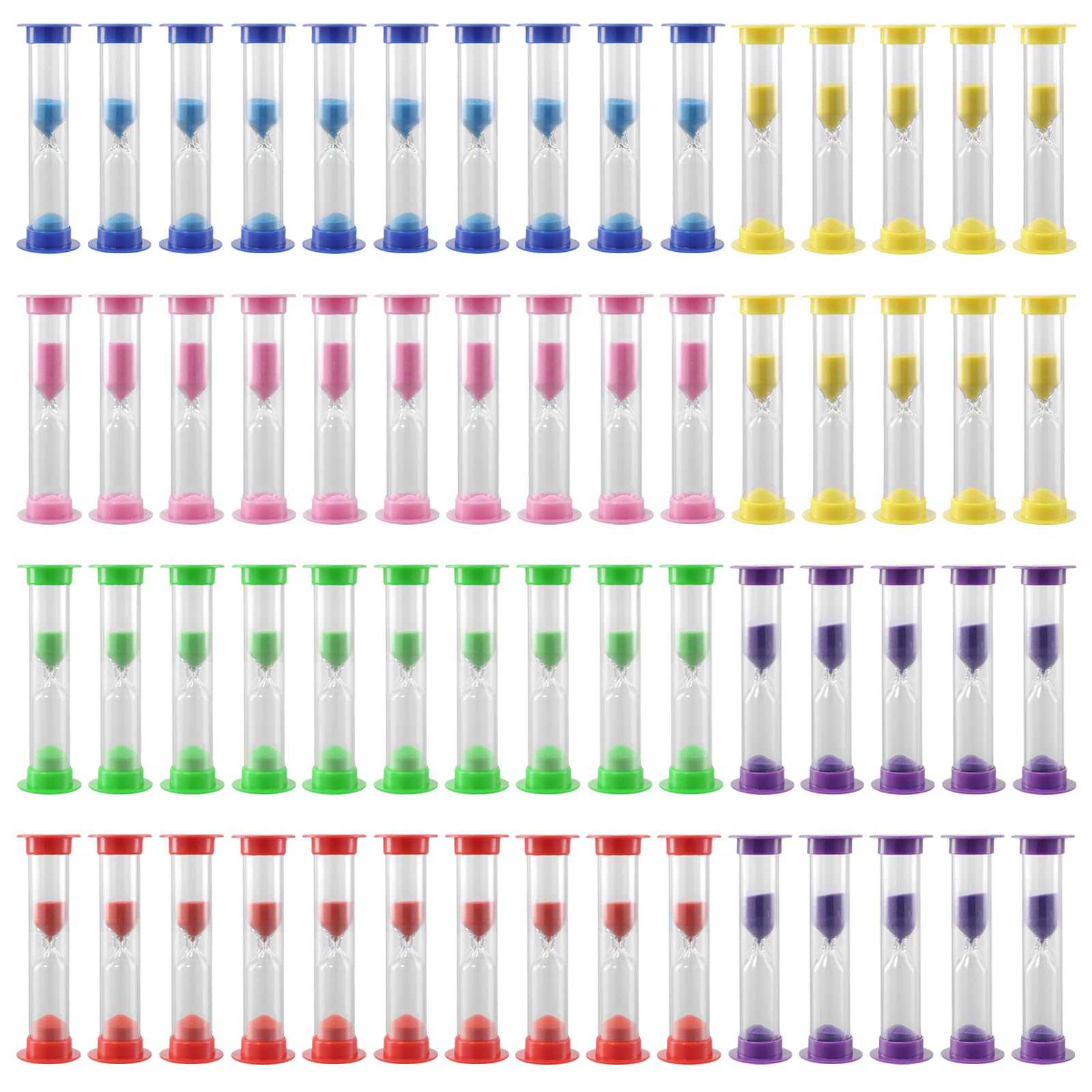 KEILEOHO 60 mini clessidra in plastica da 3 minuti, 6 colori, per cucinare, spazzolare i denti, attività