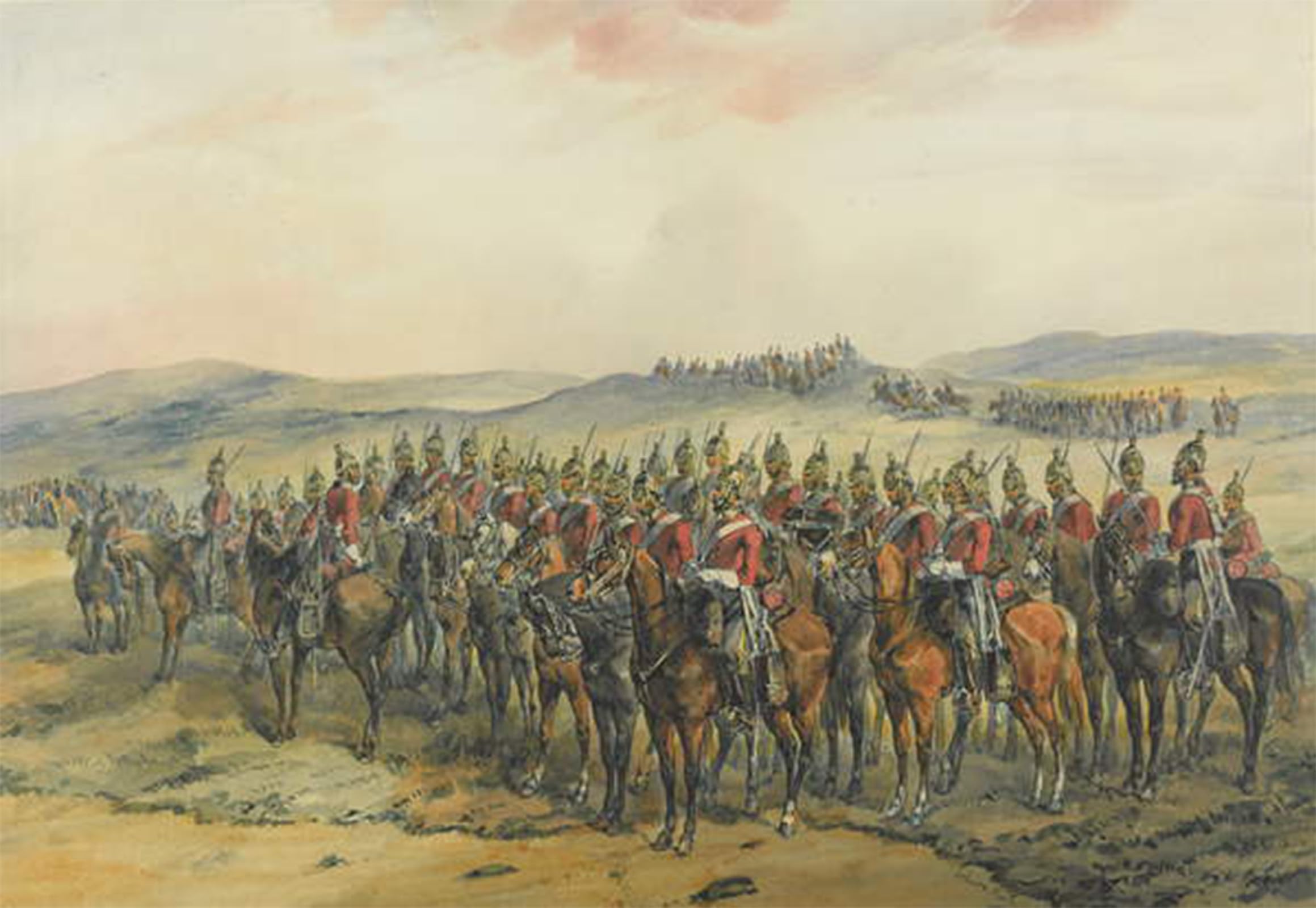 RZHRHJES Vintage Picture Wall Picture Painting Print Poster Line of Heavy Dragoons Before the Charge At Balaclava by Orlando Norie Abstract Wall Art Painting for Office Decor 60x90cm