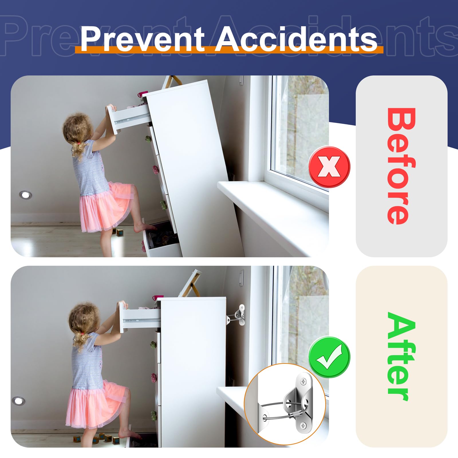 Furniture Anchors for Baby Proofing (6 Pack), Anti Tip Furniture Anchors Earthquake Straps Keep Baby and Pet Safety - Image 2
