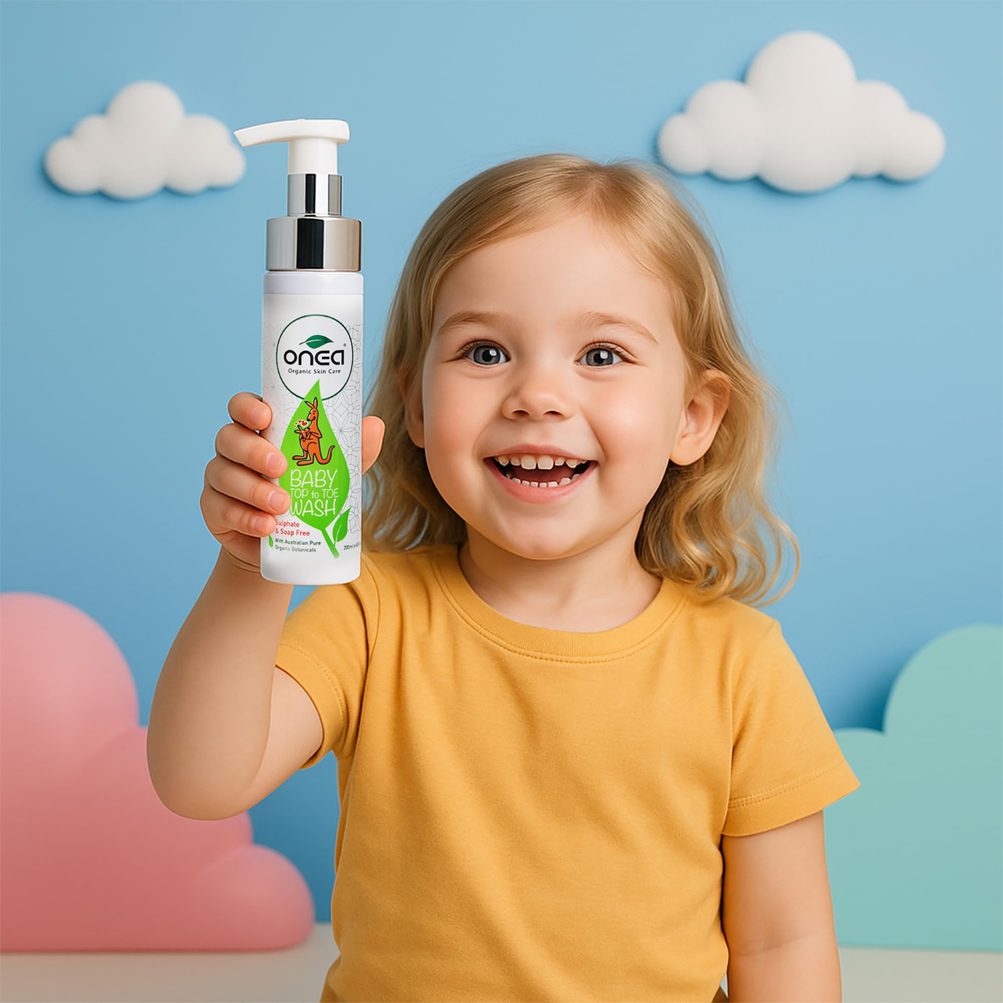 Onea - Lavado natural para bebé: jabón de cabeza a pie, hipoalergénico y sin parabenos, lavado corporal y champú, seguro para bebés con vitamina E, 17,3 ml