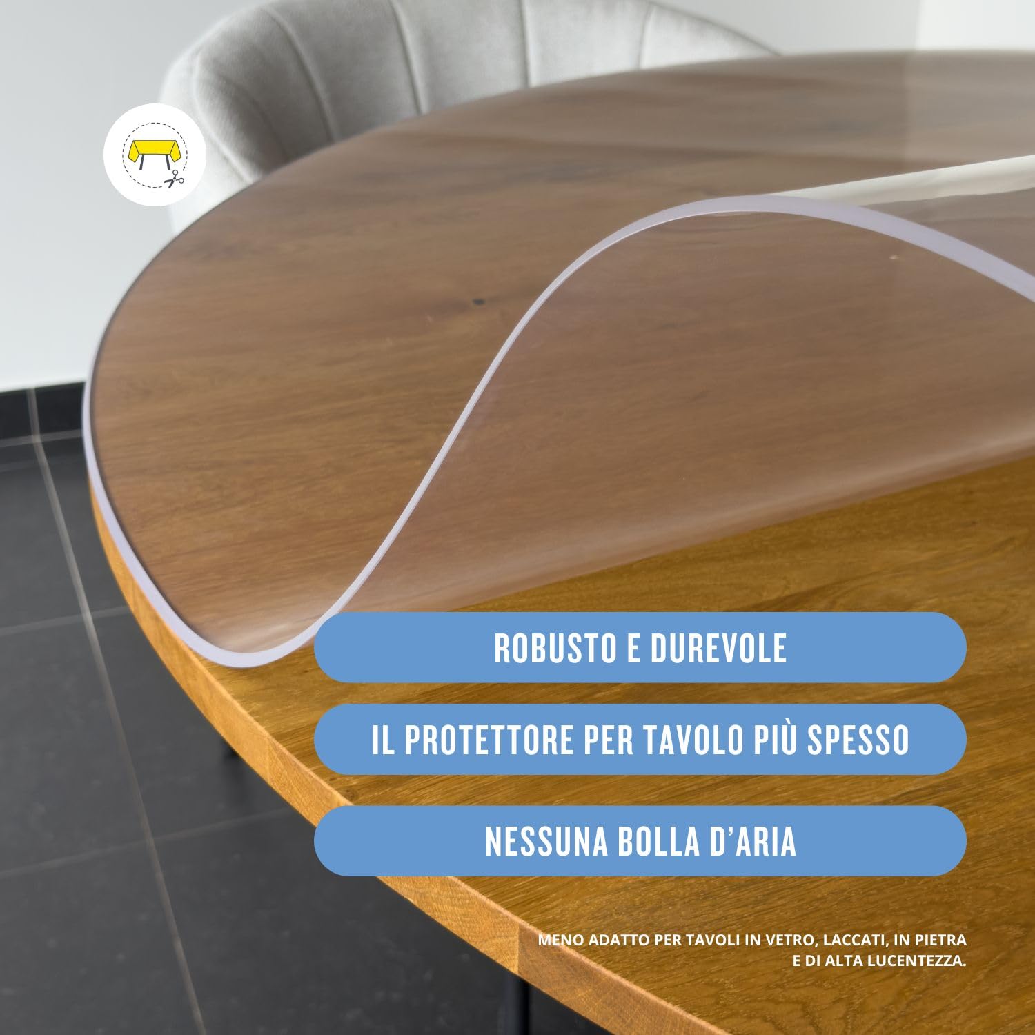 Trente Pellicola per Tavolo Rotonda 100 cm Ø – Spessore 3mm – Protezione Tavolo con Bordi Smussati – Tovaglia Trasparente Lavabile e Resistente – Pellicola Protettiva per Interno ed Esterno