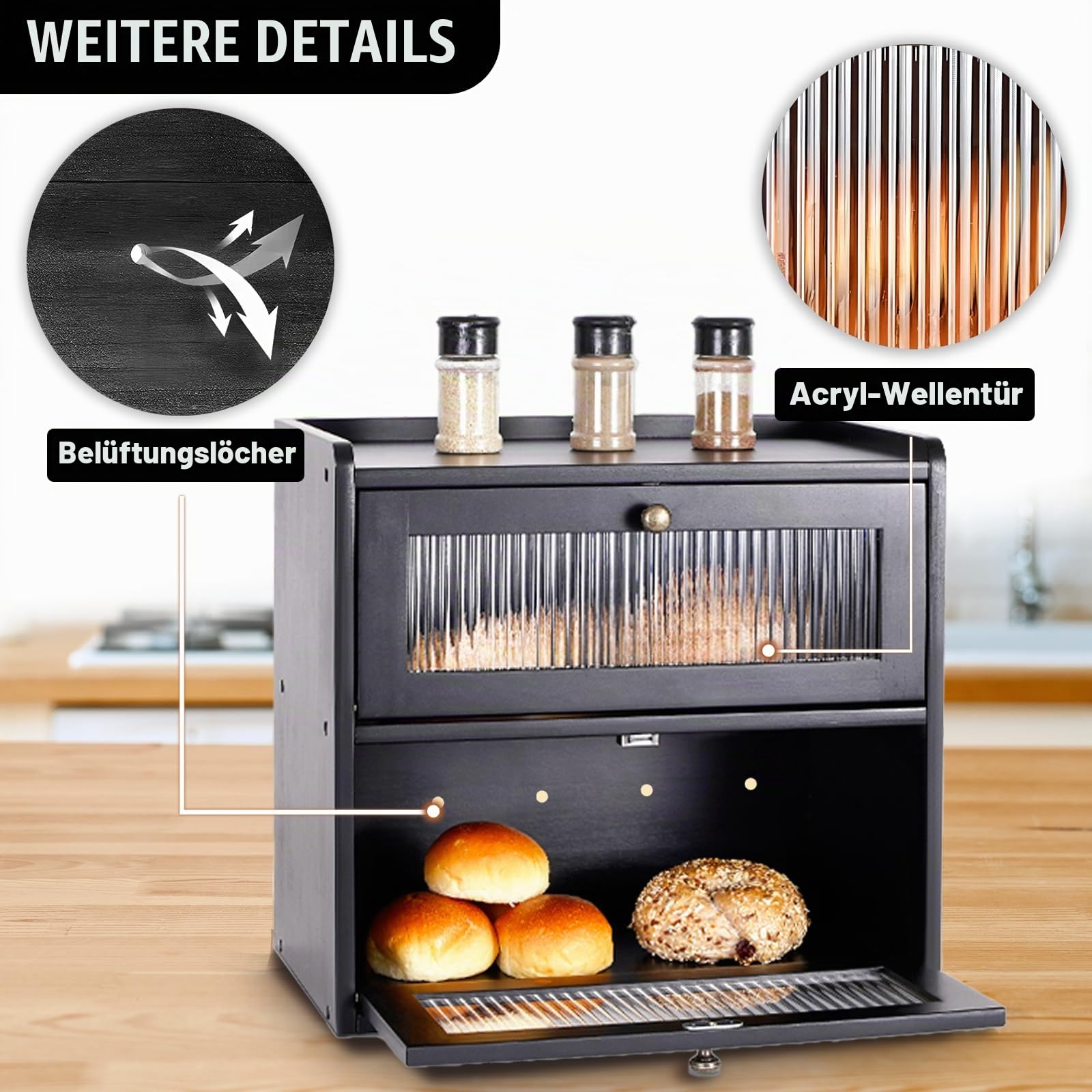 Bambus Brotkasten 2 Etagen,Eco Brotbox Brotkorb,Brotbehälter lebensmittelecht,Aufbewahrungsbox Küche Brotaufbewahrung Brotbehälter für Brot, Röstbrot, 36.5x24x34(LxBxH) cm