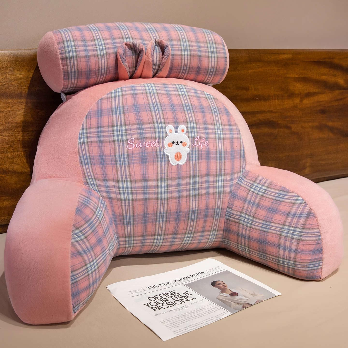 AoTengMY Reading Bed Rest Pillow with Machine Washable Cover - Cute Animal Backrest Cushion with Arms Detachable Neck Roll Lumbar Support Pillow for Sitting in Bed Couch (#3,L)