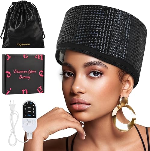 Gorro térmico para acondicionamiento profundo, tapa térmica para cabello natural, portátil, eléctrica, para uso doméstico, patrón de diamantes