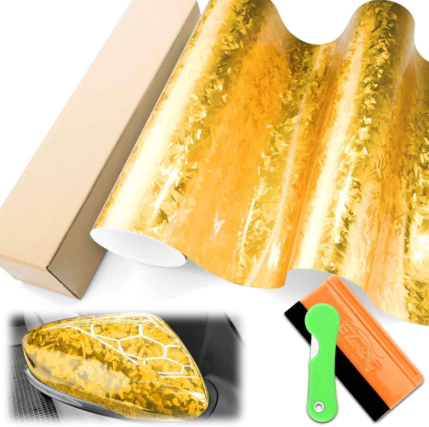 Amazon.com: 1FTx5FT 24K Chopped Forged Carbon Fiber Textured Gloss Gold ...