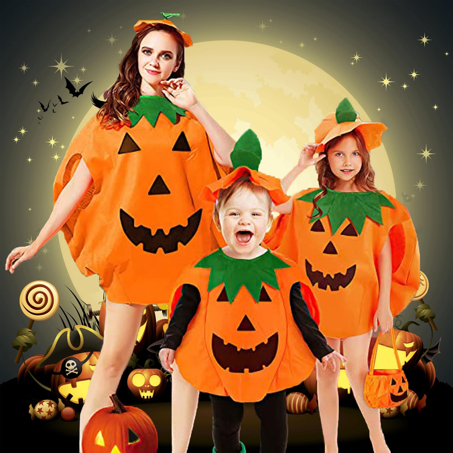 Aniepaa Disfraz Calabaza Bebe, Disfraz Halloween Niño, Disfraz Halloween Festival Divertido Lindo Partido de Disfraces Trajes con Sombrero de Calabazas ＆ Bolsa Para Niños, Adultos, Bebé