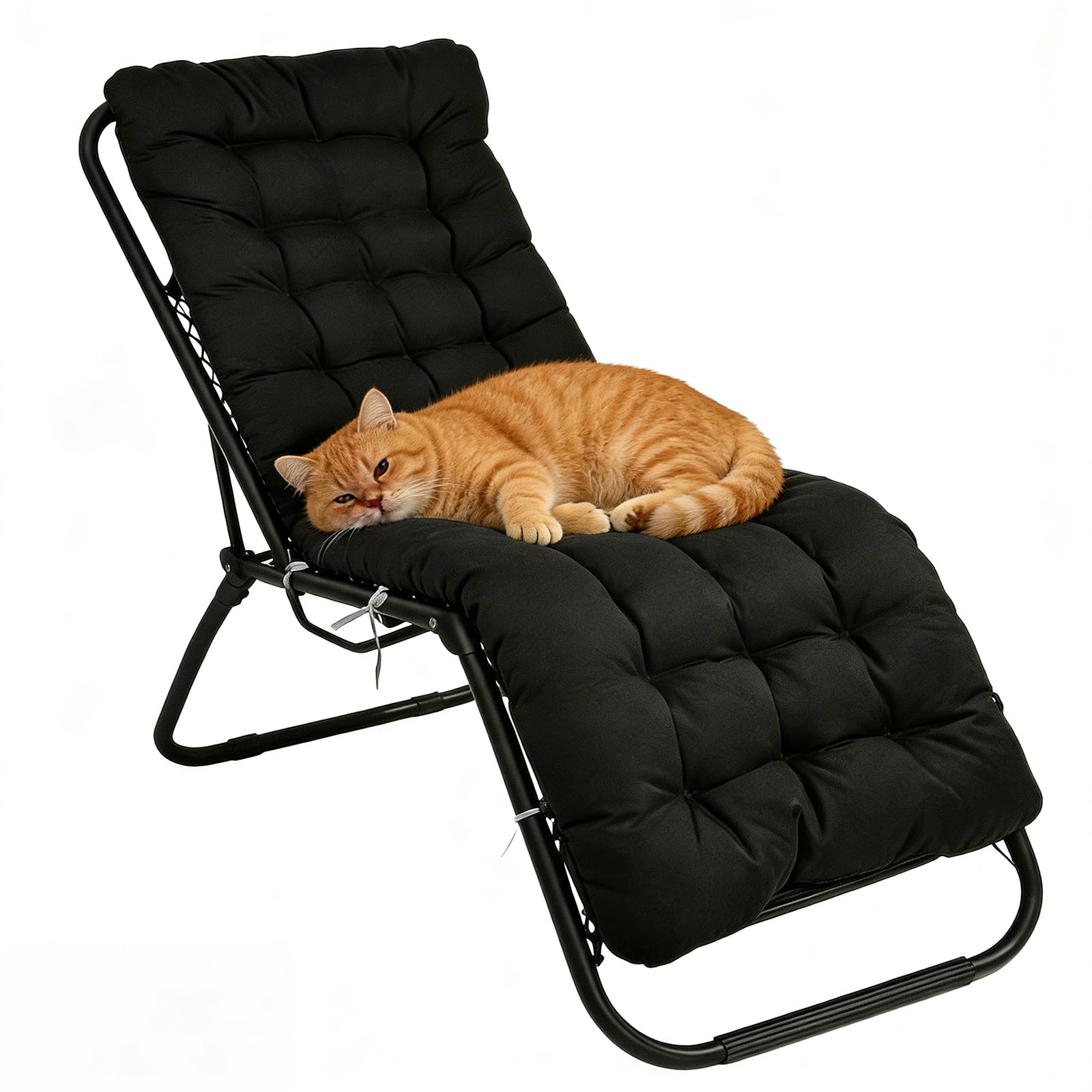 Coussin pour chaise longue - 170 x 53 x 8 cm - Épaisseur : 170 x 53 x 8 cm - Pour chaise longue - Avec cravate - Pour vacances, intérieur et extérieur - Noir