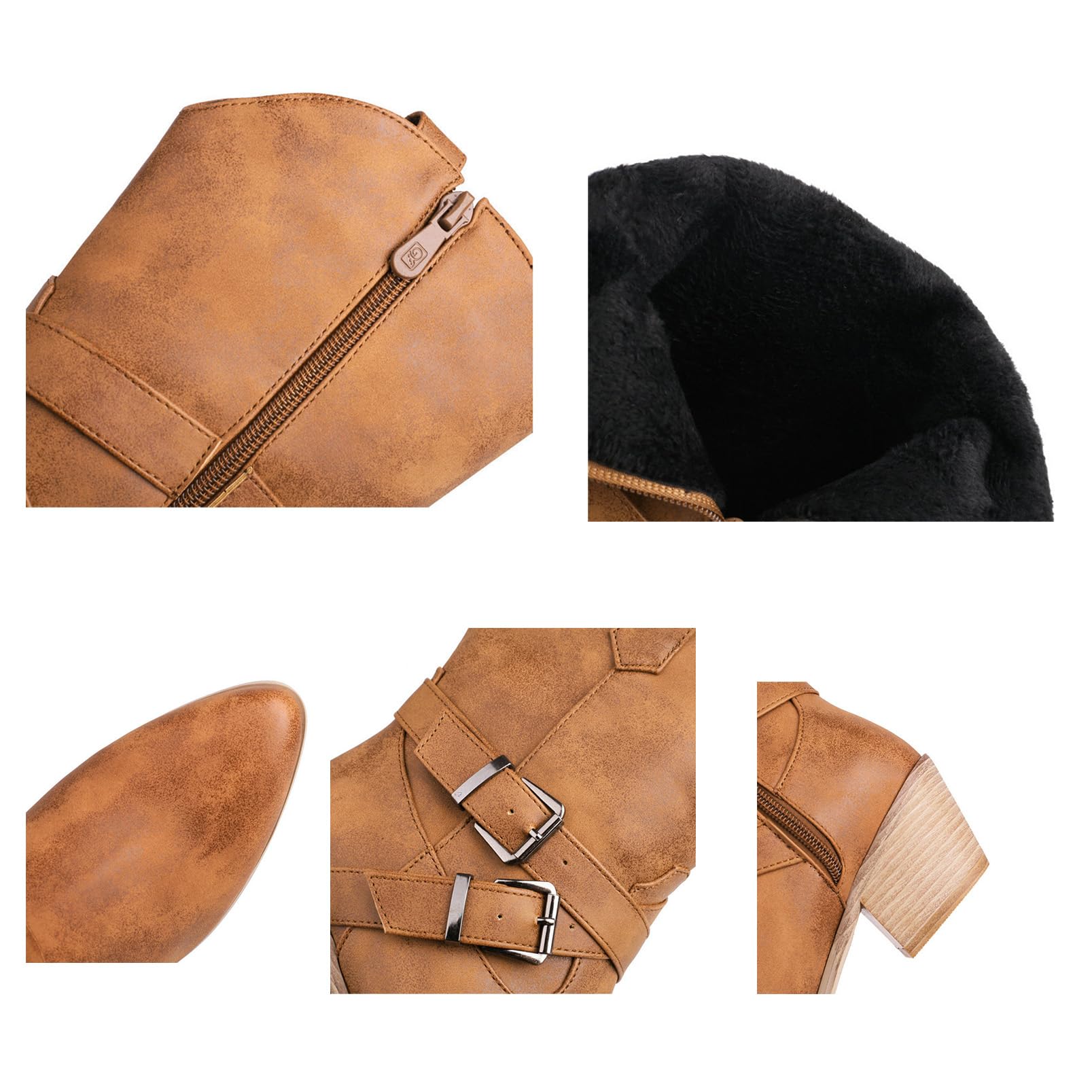 Generico Stivali Donna Western Mezzo Polpaccio Vintage con Tacco a Blocco, Stile Cowboy Autentico per Look Country