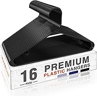 Vista 18 de HOUSE DAY Paquete de 10 perchas de plástico color negro, perchas de plástico con ganchos integrados, percha duradera y fuerte para armario, ahorro