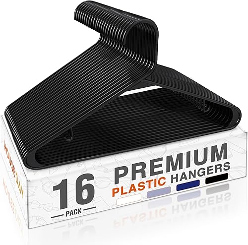 Miniatura 11 de HOUSE DAY Paquete de 100 perchas de plástico blanco, perchas de plástico con ganchos integrados, perchas duraderas y fuertes para armario, perchas