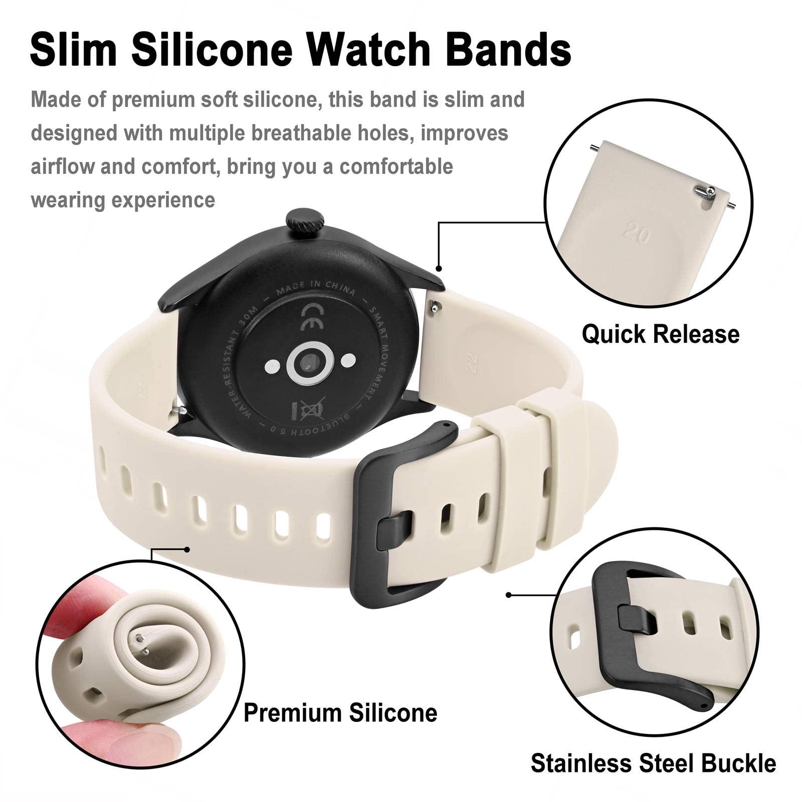 BISONSTRAP Cinturino per Orologi in Silicone, Leggeri Cinturini con Sgancio Rapido, 14mm 16mm 17mm 18mm 19mm 20mm 22mm
