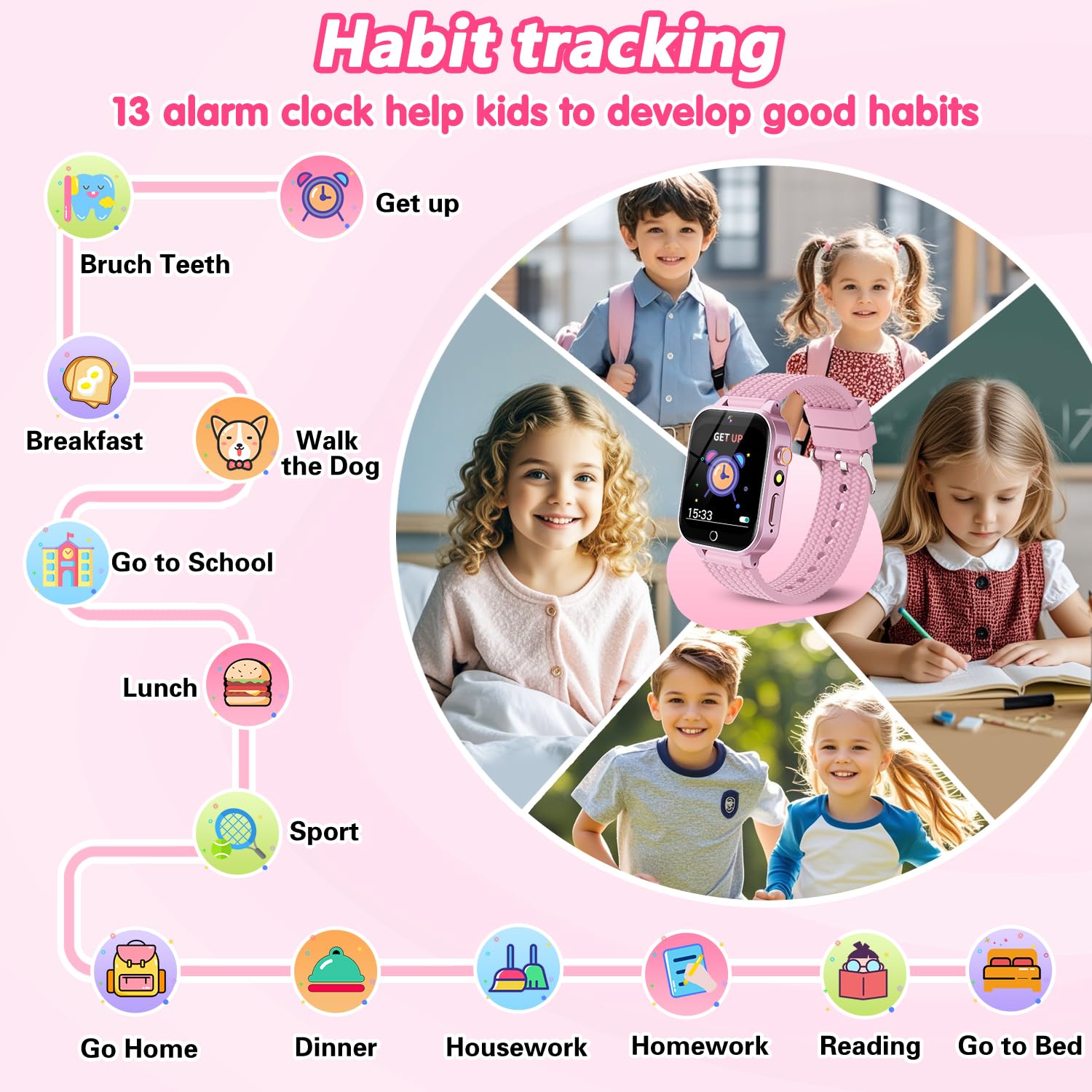 Smart Watch per bambini e ragazze, regalo dai 3 ai 12 anni, 2 pellicole proteggi schermo, 26 giochi di puzzle, fotocamera HD, lettore musicale e video touchscreen, pedometro, giocattolo educativo