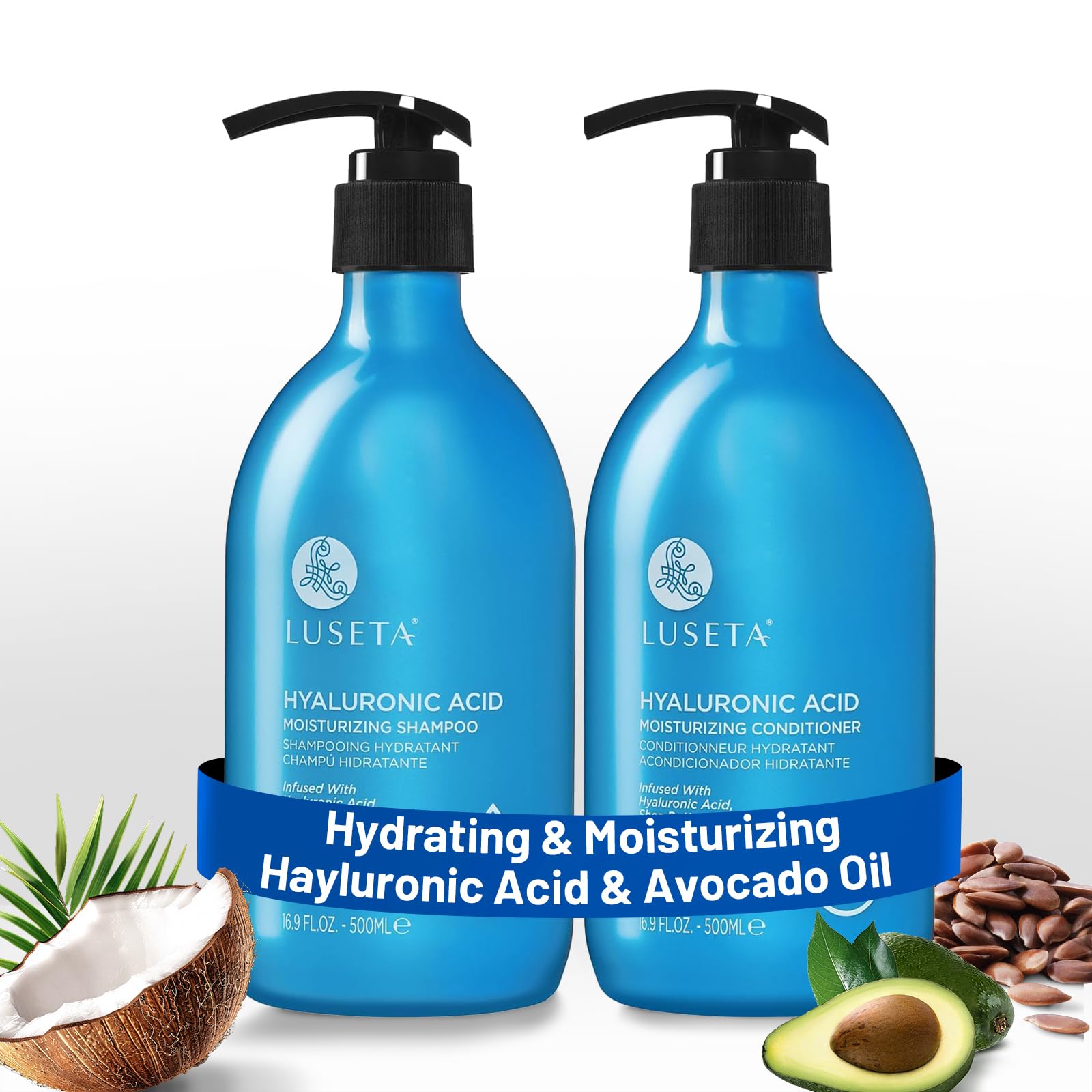 Luseta Hyaluronic Acid Moisturizing Shampoo & Conditioner Set for Dry and Damaged Hair, Sulfate Free Shampoo and Conditioner for Women Infused with Argan Oil and Shea Butter Paraben-Free2 x 16.9oz