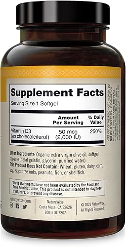 Miniatura 2 de NatureWise Vitamina D3 2000iu (50 mcg) Función muscular saludable y apoyo inmunológico, sin OMG, sin gluten en aceite de oliva prensado en frío, el