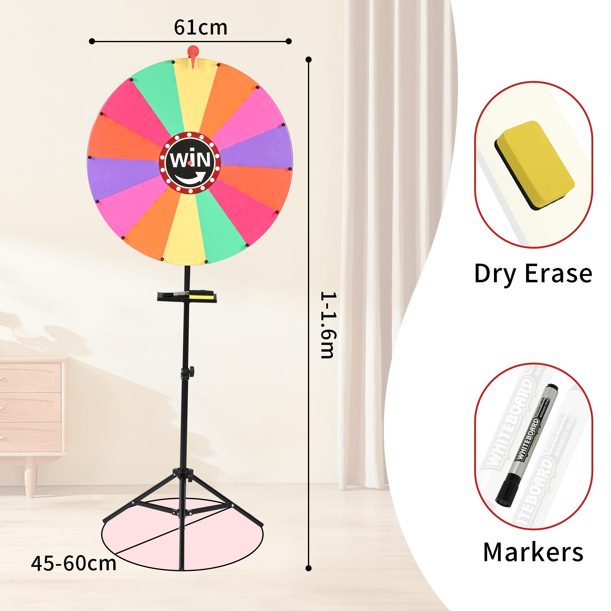 Tcatec Spin Prize Wheel 14 Slots Wheel Spinner Color Tabletop Roulette Spinner Height Adjustable Spinny Wheels Spinning Game Party Tripod Floor Stand with Dry Erase Marker and Eraser - Image 2