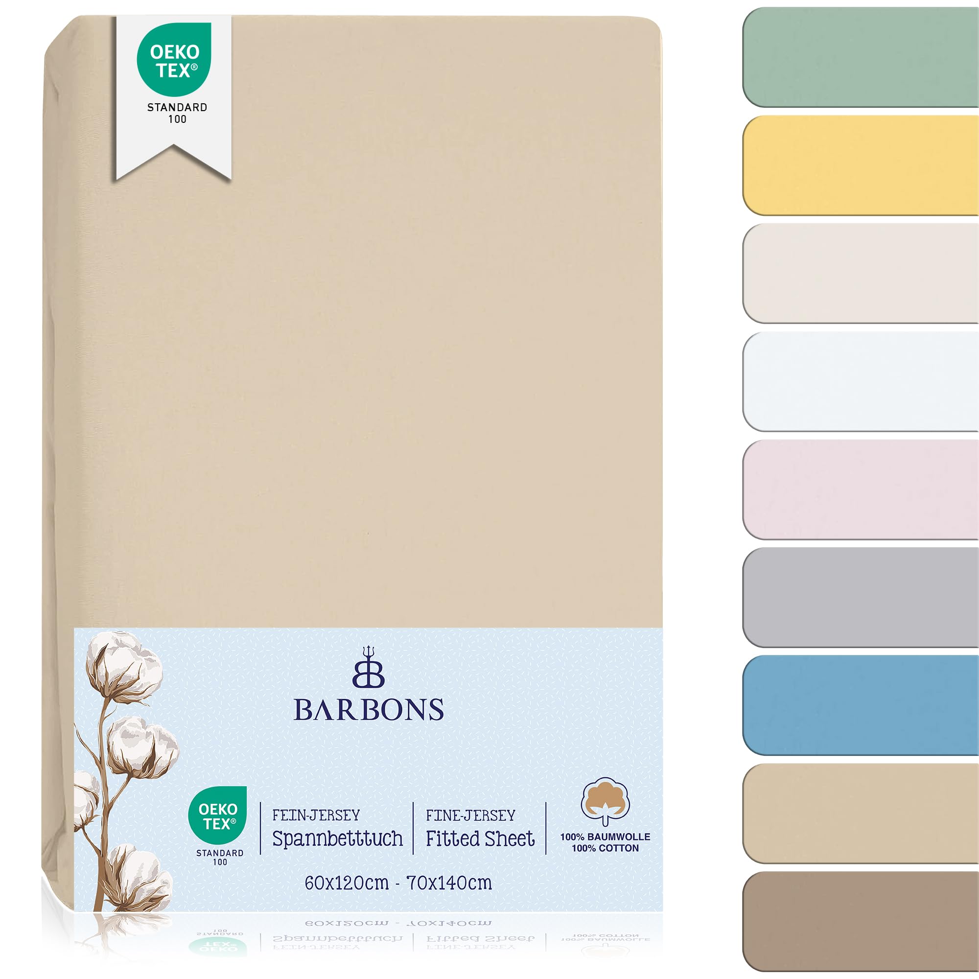 BARBONS Spannbettlaken für Baby/Kinderbett - 100% Jersey-Baumwolle Oeko-TEX Standard 100 Zertifiziert 60x120cm Bettlaken für Babybett