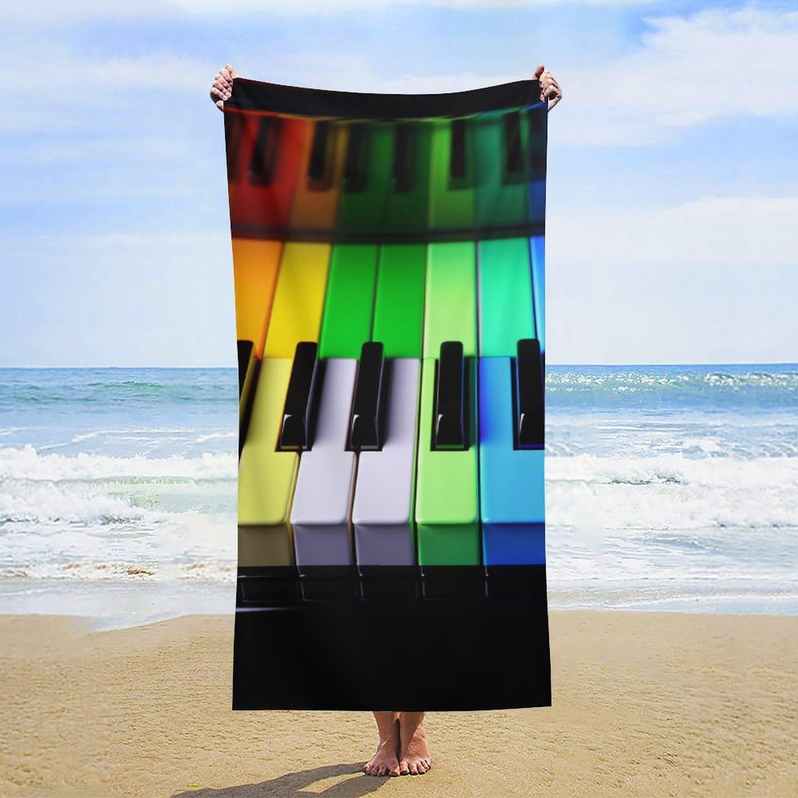 NTVOWPZO Colorful Piano Music Rainbow Beach Towel Oversized Microfiber Bath Towels Lightweight Sand Proof Beach Towels Absorbent Pool Towels for Swimming Yoga Bathroom Towel 31.5" X 63"