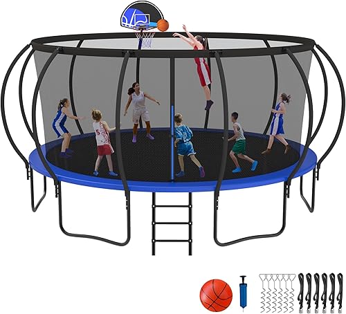 Kacho Tranpoline Outdoor 8, 10, 12, 14, 15, 16 pies Tranpoline para niños diseño curvado reforzado y 1500 libras y fácil de instalar, tranpoline con