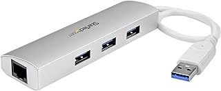 StarTech.com 3 Port Portable USB 3.0 Hub Plus Gigabit Ethernet - Built-in Cable - Aluminum USB Hub with GbE Adapter - Compact USB 3 Hub