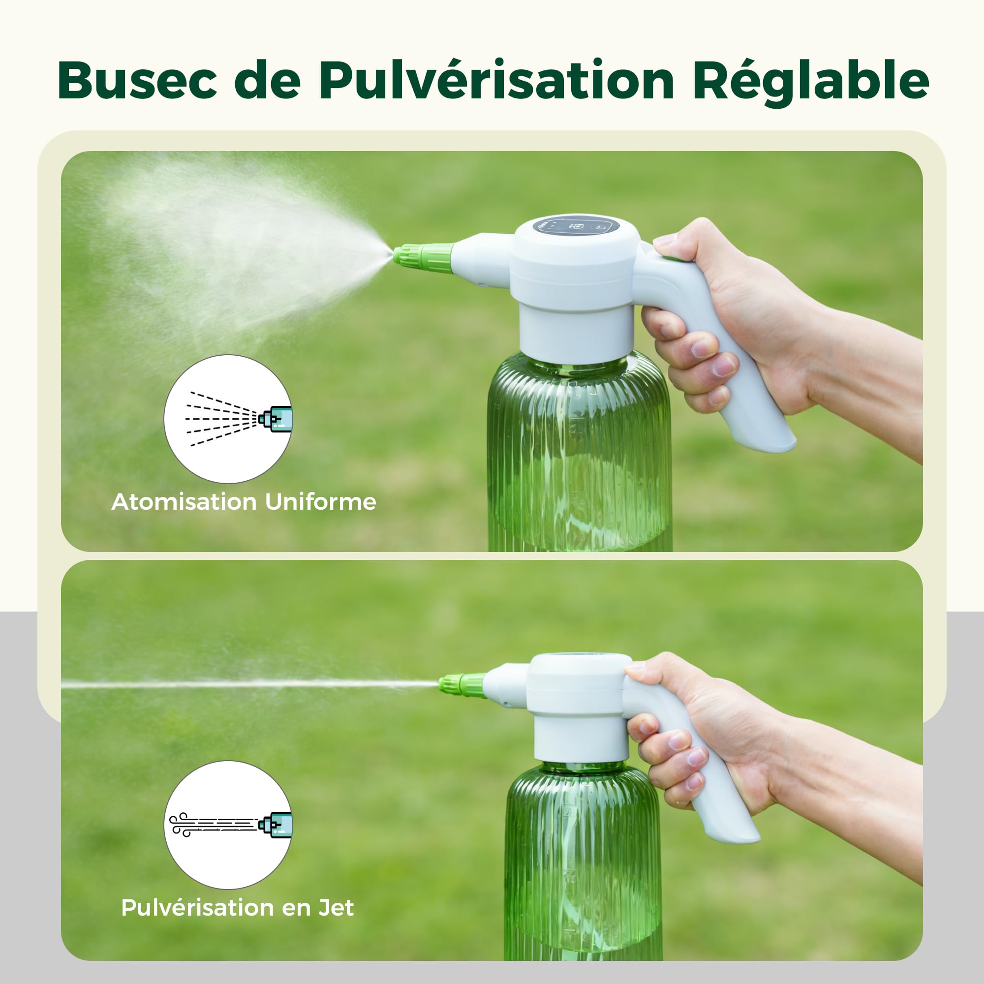 Diivoo Pulvérisateur Électrique 2L, 3 Vitesses & 2 Modes (Brouillard & Jet), Réservoir Transparent, Batterie Rechargeable 2000mAh, Pulvérisateur à Pression Portable pour Plantes, Balcon, Petit Jardin