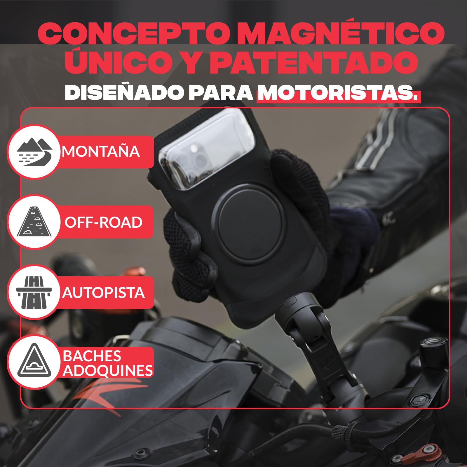 Shapeheart Soporte Móvil Moto Pro con Funda Magnética y Booster 360° | Para todos los móviles | Fijación al manillar 22–32 mm | Brazo 360° incluido | Resistente a la lluvia | Absorbe vibraciones