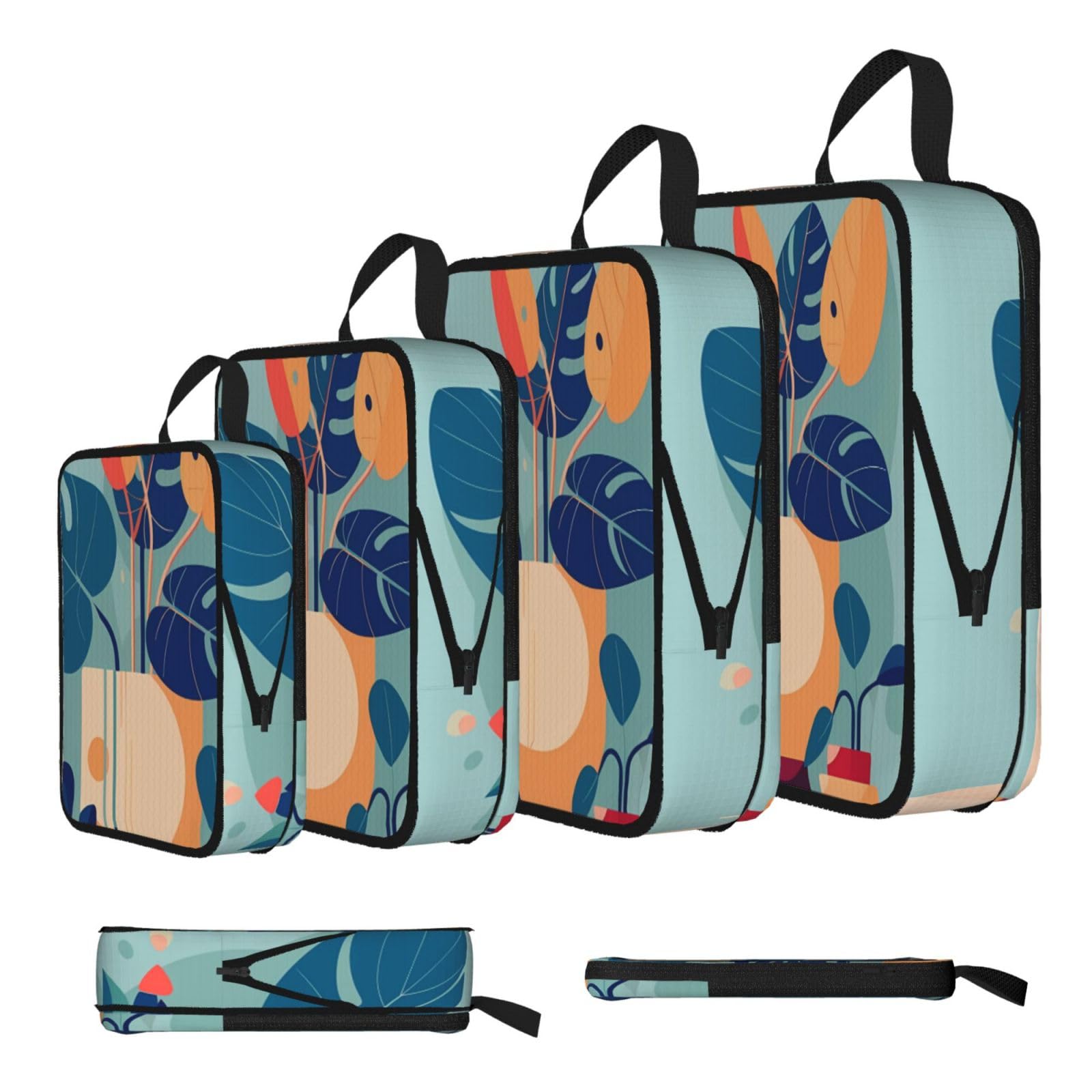 Blue Orange Turtleback Bamboo Compression Packing Cubes 4 Piece Set