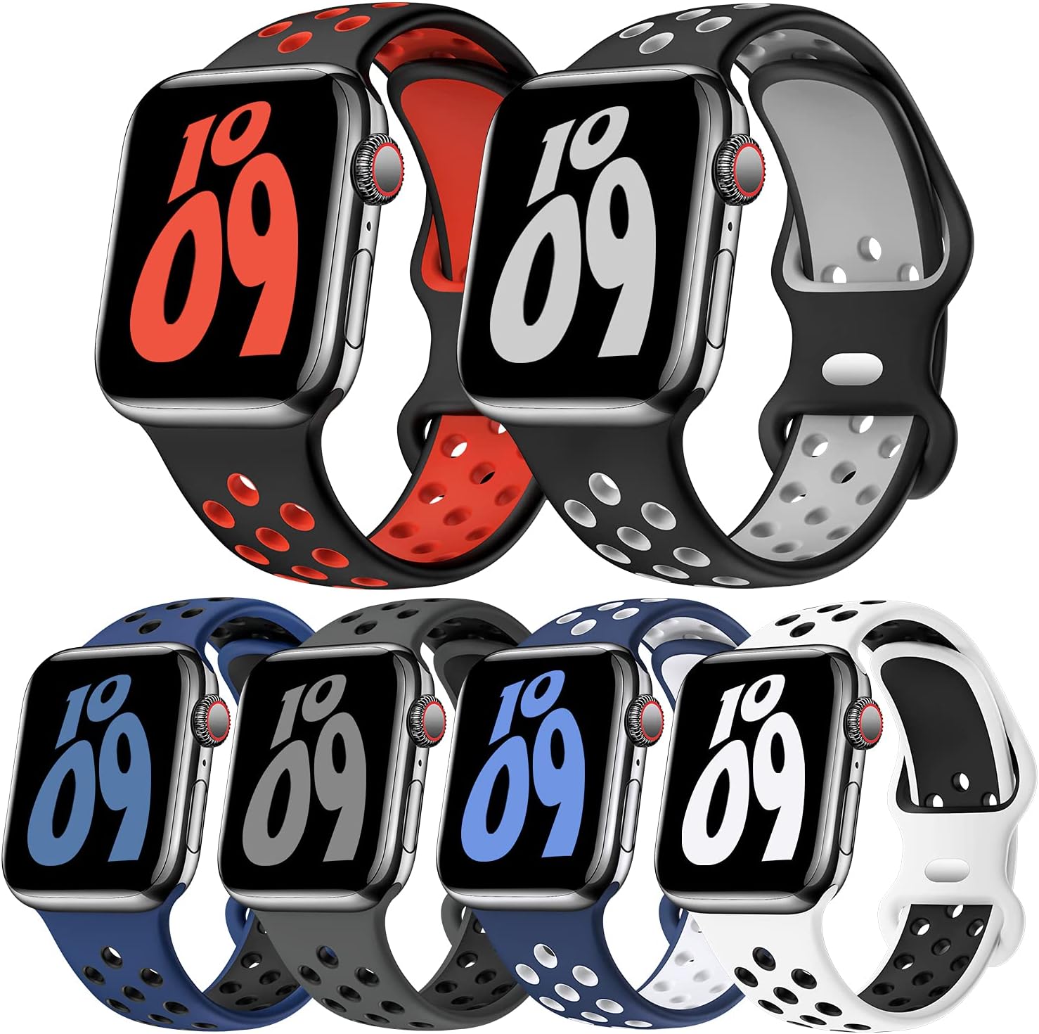 Amazon.com: SWHAS 6 Pack Straps Compatible with Apple Watch Band 45mm 44mm  42mm Men Women, Breathable Soft Silicone Sport Replacement Wristbands for  iWatch Series 7 6 5 4 3 2 1 SE