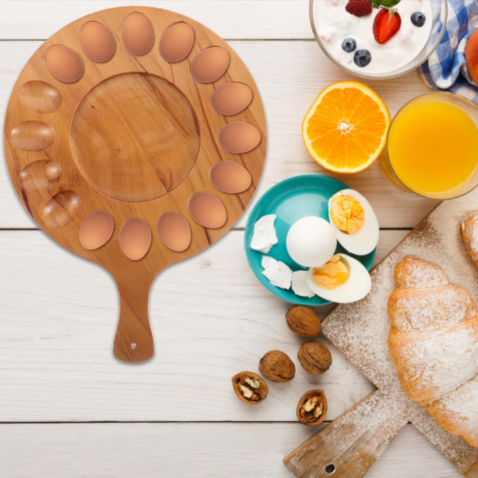 Mipcase Bandeja de Huevos de Madera Organizador de Nevera de Huevos dispensador portahuevos Bandeja de Huevo rellena de Madera Platos de Huevos Rellenos huevera para Nevera Marrón Claro