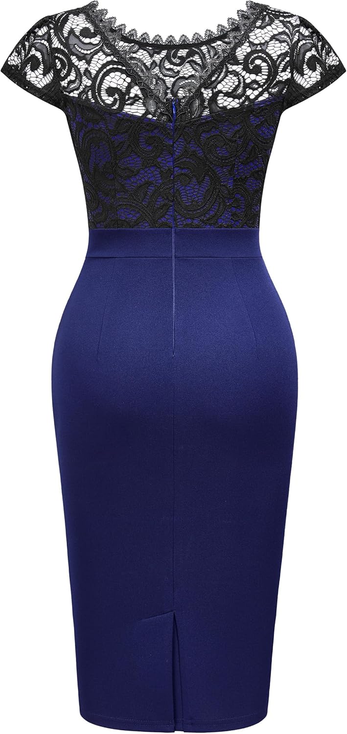 Miusol Women's Vintage Floral Lace Cap Sleeve Ruffle Style Cocktail Party Dress - Image 6