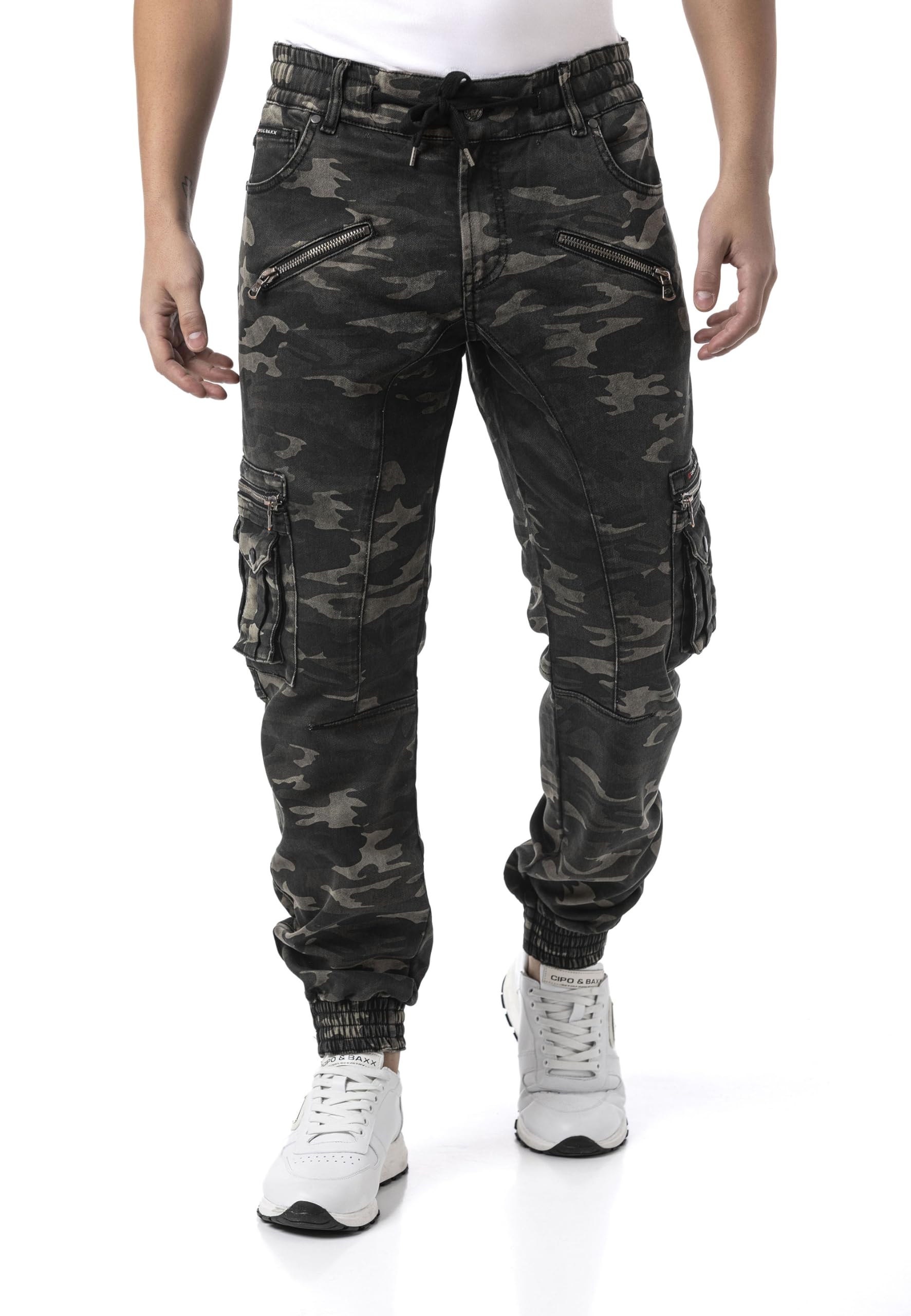 Cipo & Baxx Pantaloni da jogging da uomo, sportivi, streetwear, con tasche cargo ed elasticizzati, in gomma, per il tempo libero