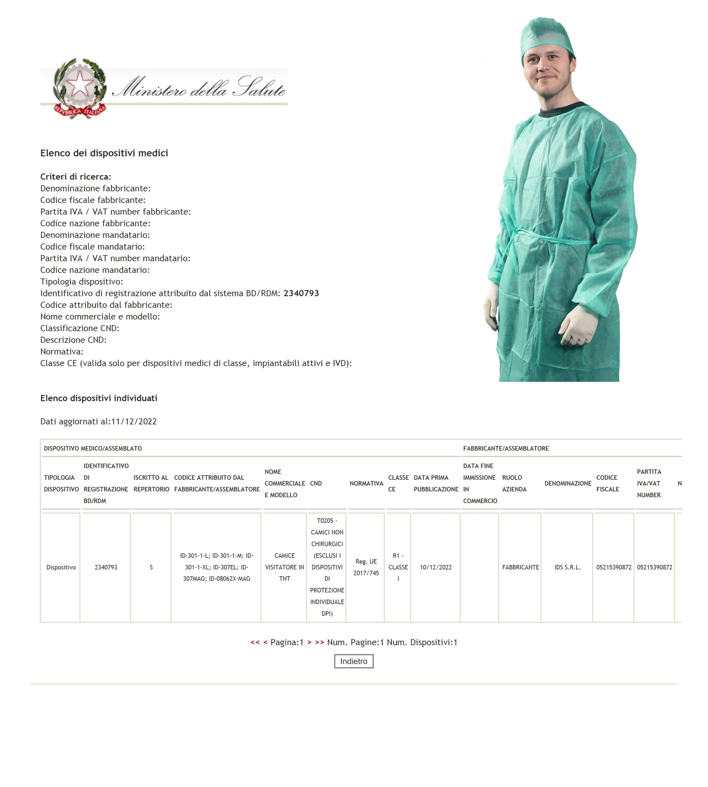 Camice Monouso Verde TNT 25 gr DM CLASSE I Lavoro Usa e Getta 10 Pezzi