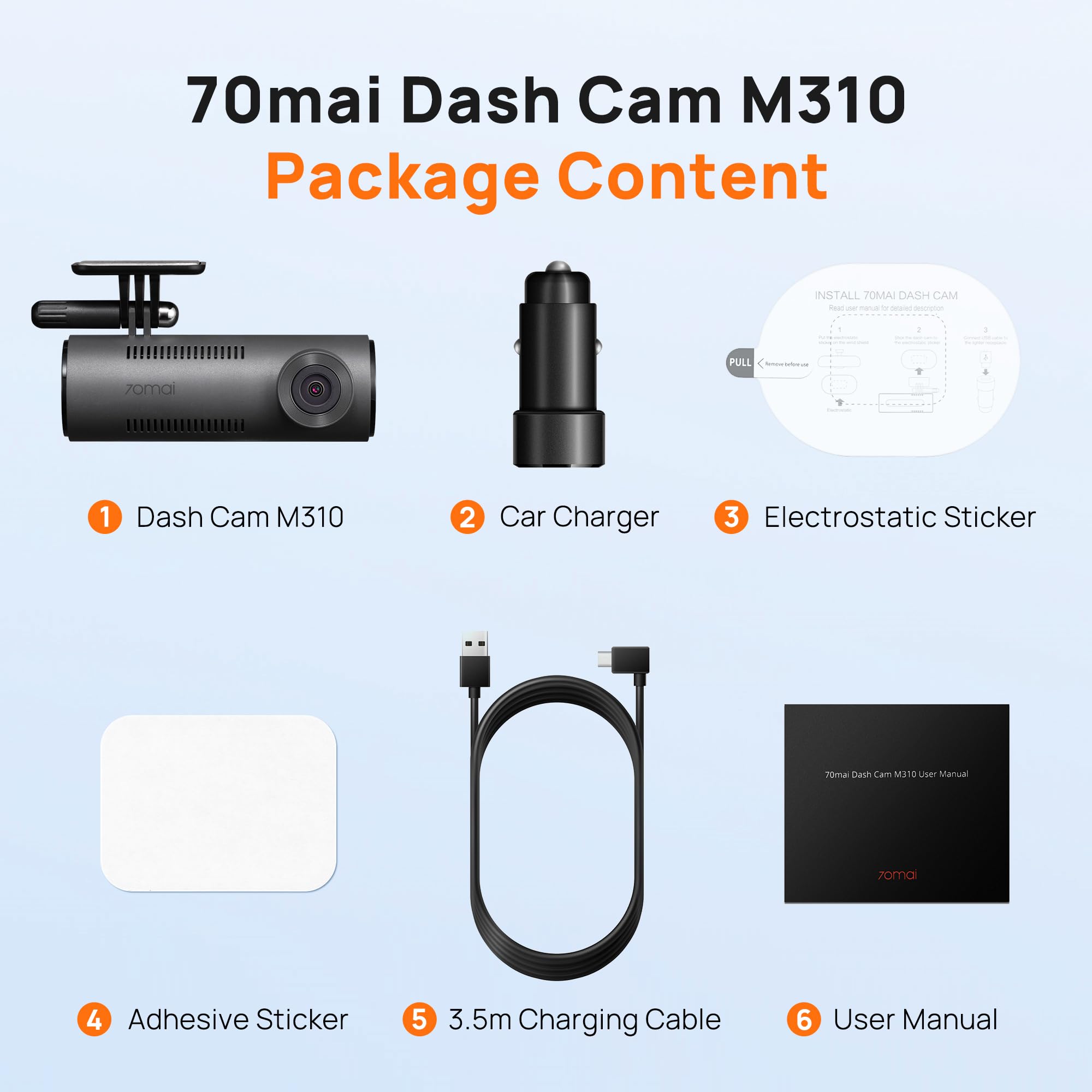 70mai Dash CAM M310 Plus 3K, 1620P Dashcam Auto, WiFi, Visión Nocturna, Detección de Movimiento, Grabación Time-Lapse, WDR, Grabación en Bucle, Modo Aparcamiento, WiFi, App, MAX 256 GB