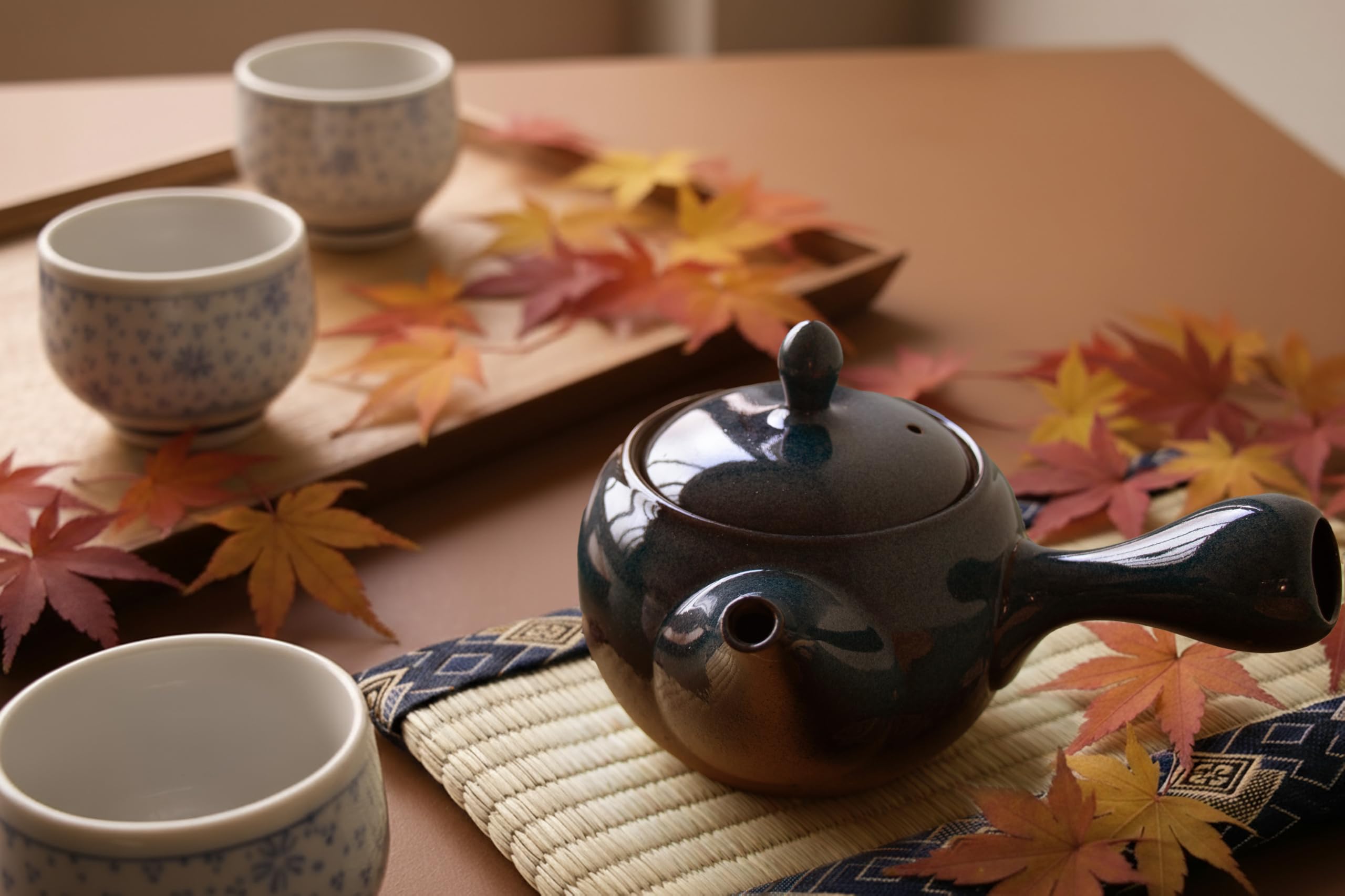Asayu Japan Teiera tradizionale Kyusu - Namakoyu - Media, 350 ml (11,83 fl. oz), smalto blu - Prodotto in Giappone (Tokoname-Yaki) - Per tè verde e cerimonie del tè