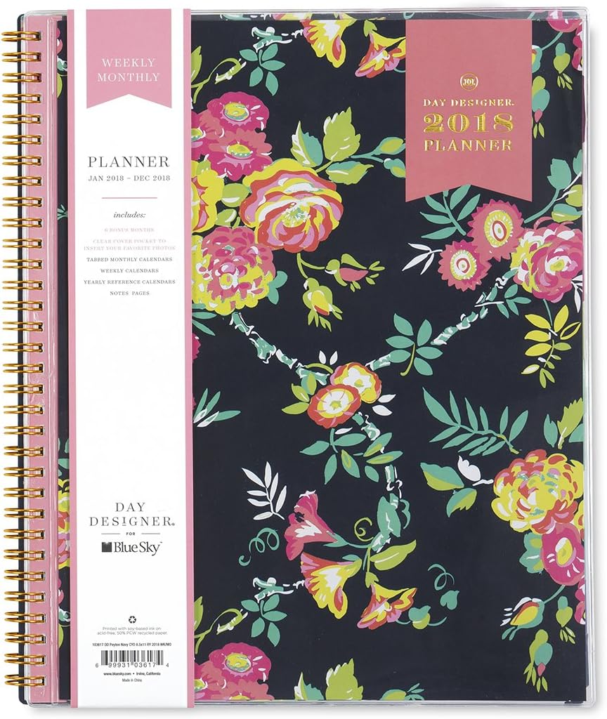 Blue Sky Day Designer 2018 Weekly & Monthly Planner, Twin-Wire Binding, 5" x 8", Peyton Navy - 103620
