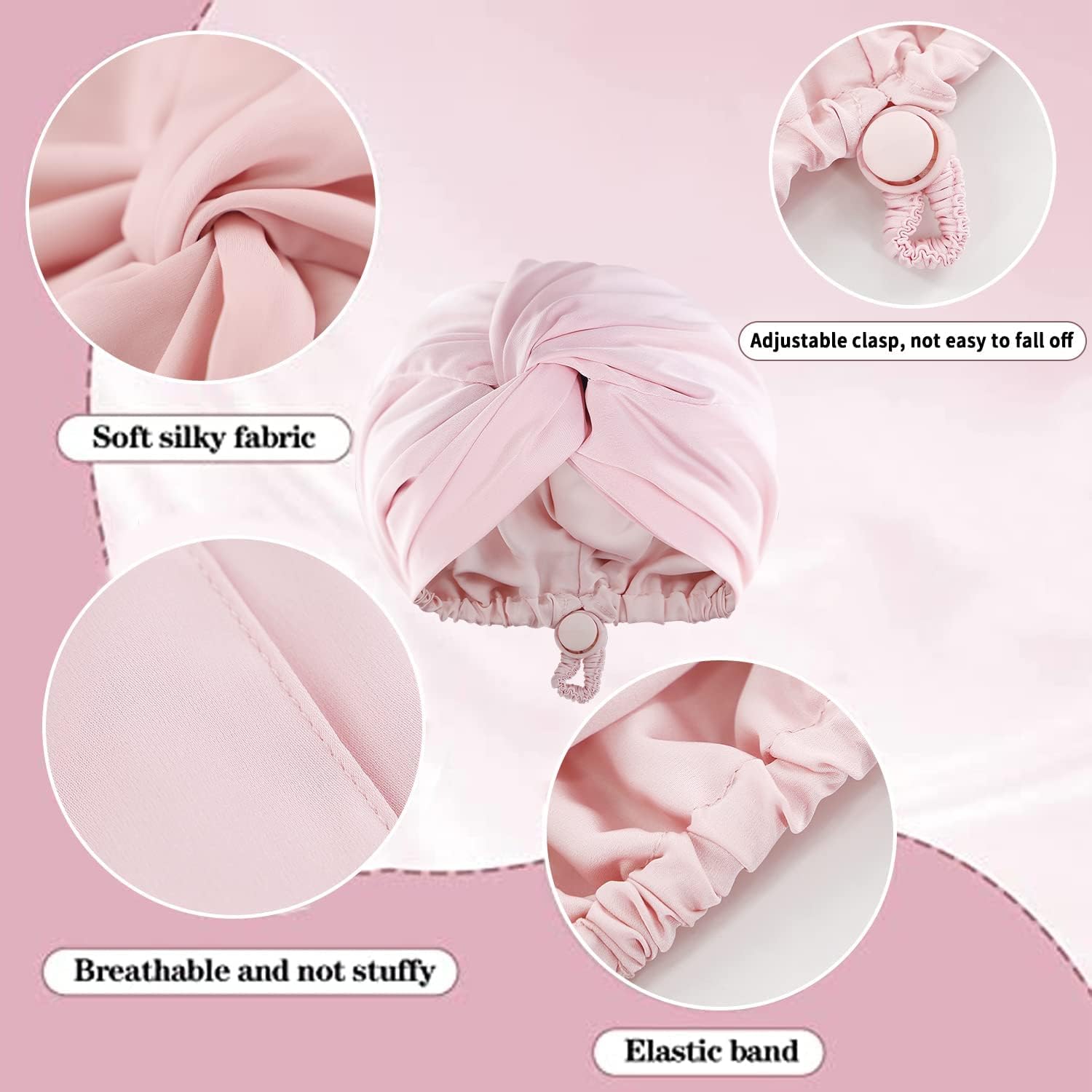 Jidyllic Silk Bonnet for Sleeping,Adjustable Imitation Night Sleep Caps Satin Bonnet Silky Bonnet Night Cap for Women with Curly Hair Pink - Image 3