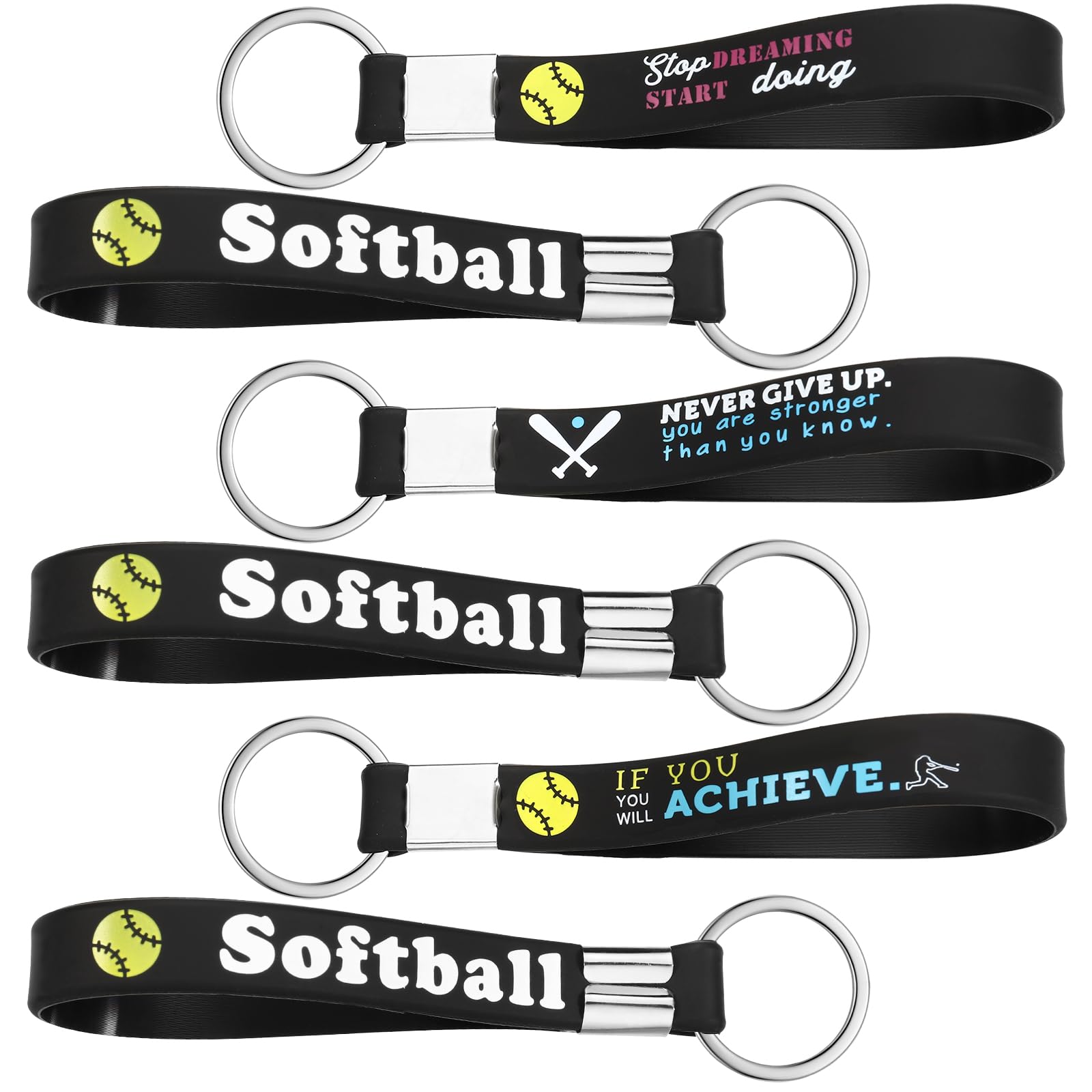 Hicarer 36 Pcs Softball Silicone Keychains with Inspirational Quotes Baseball Party Favors for Men Women Party Favors Gifts(Softball)