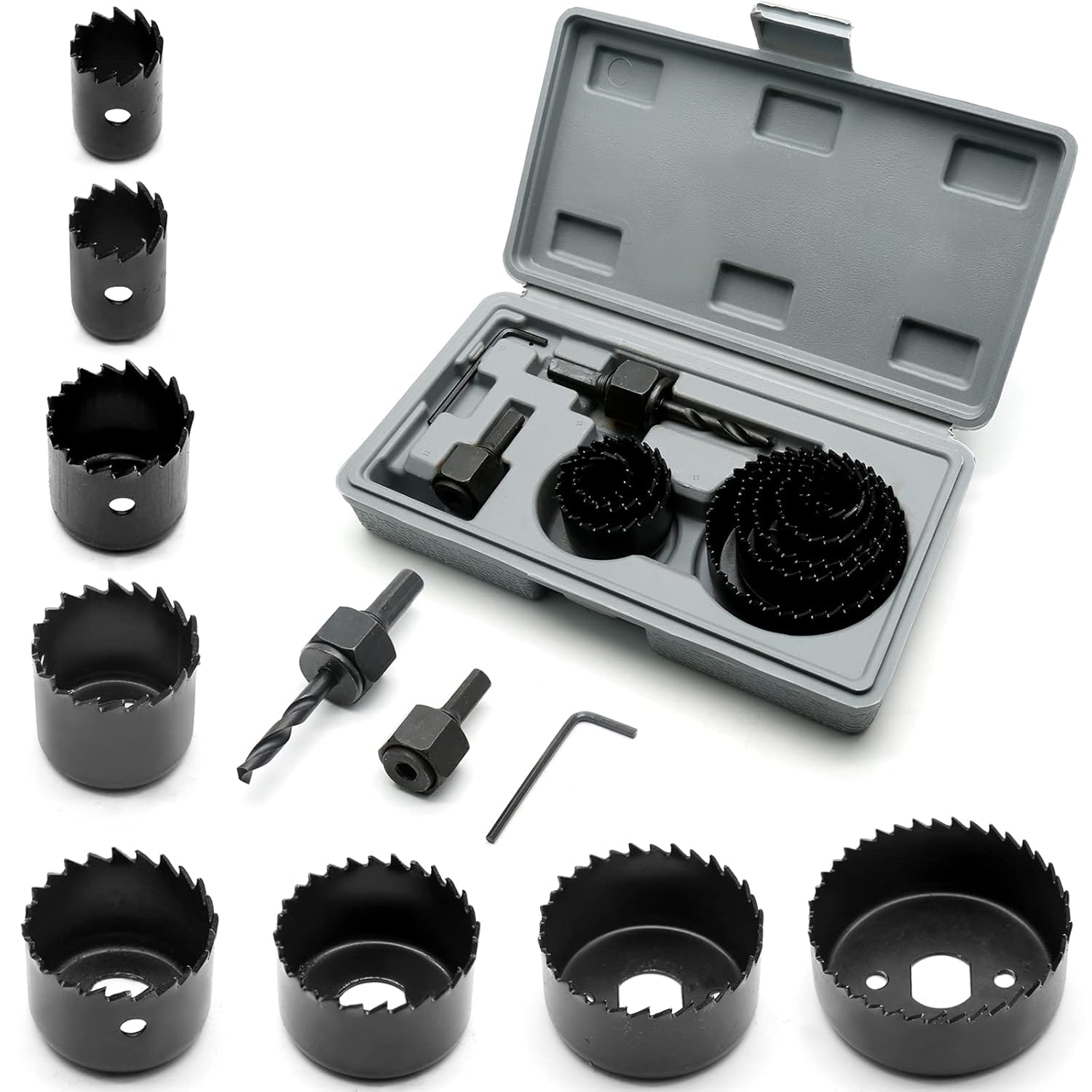 11 Piece Hole Saw Kit with Mandrel Hex, 3/4"-2 1/2" Hole Cutter Set Round Hole Drill Bit Set for Wood Plastic Drywall PVC Corn (1)-image-24